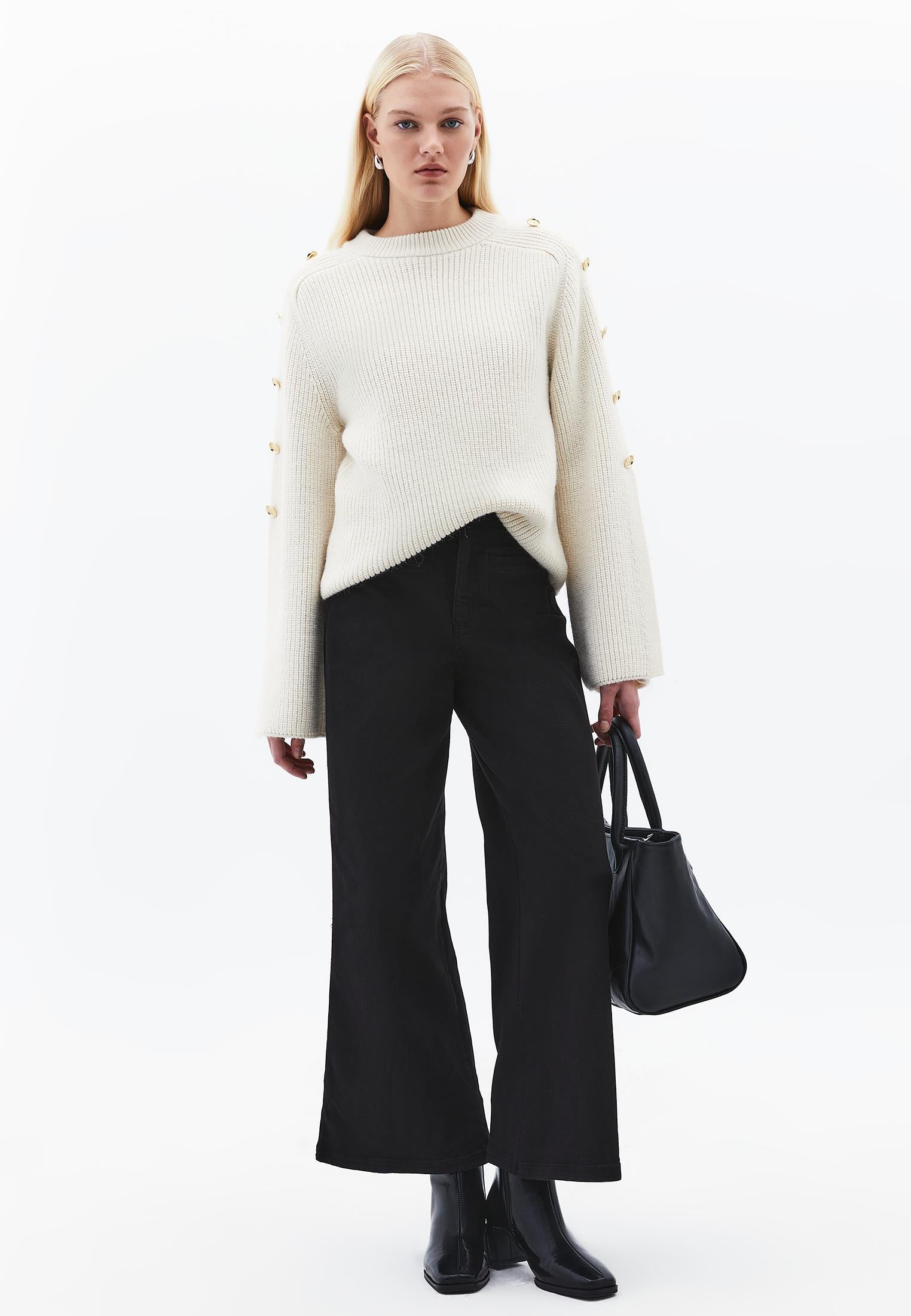 Sweater With Button Details - SILVER BIRCH