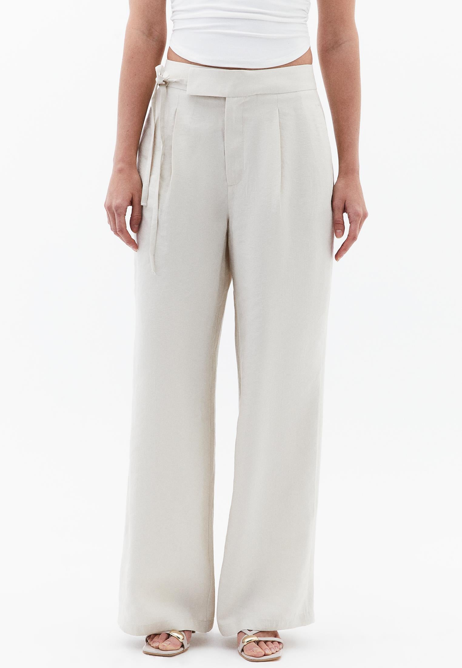 Ultra High Waist Belted Straight Leg Pants - SILVER BIRCH