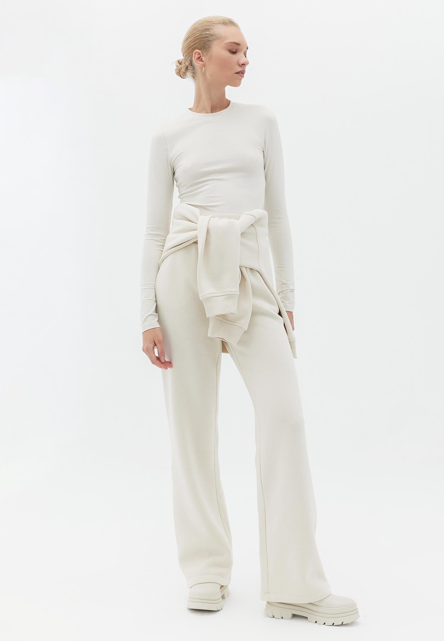 Cropped High Neck Long Sleeve T-Shirt - SILVER BIRCH