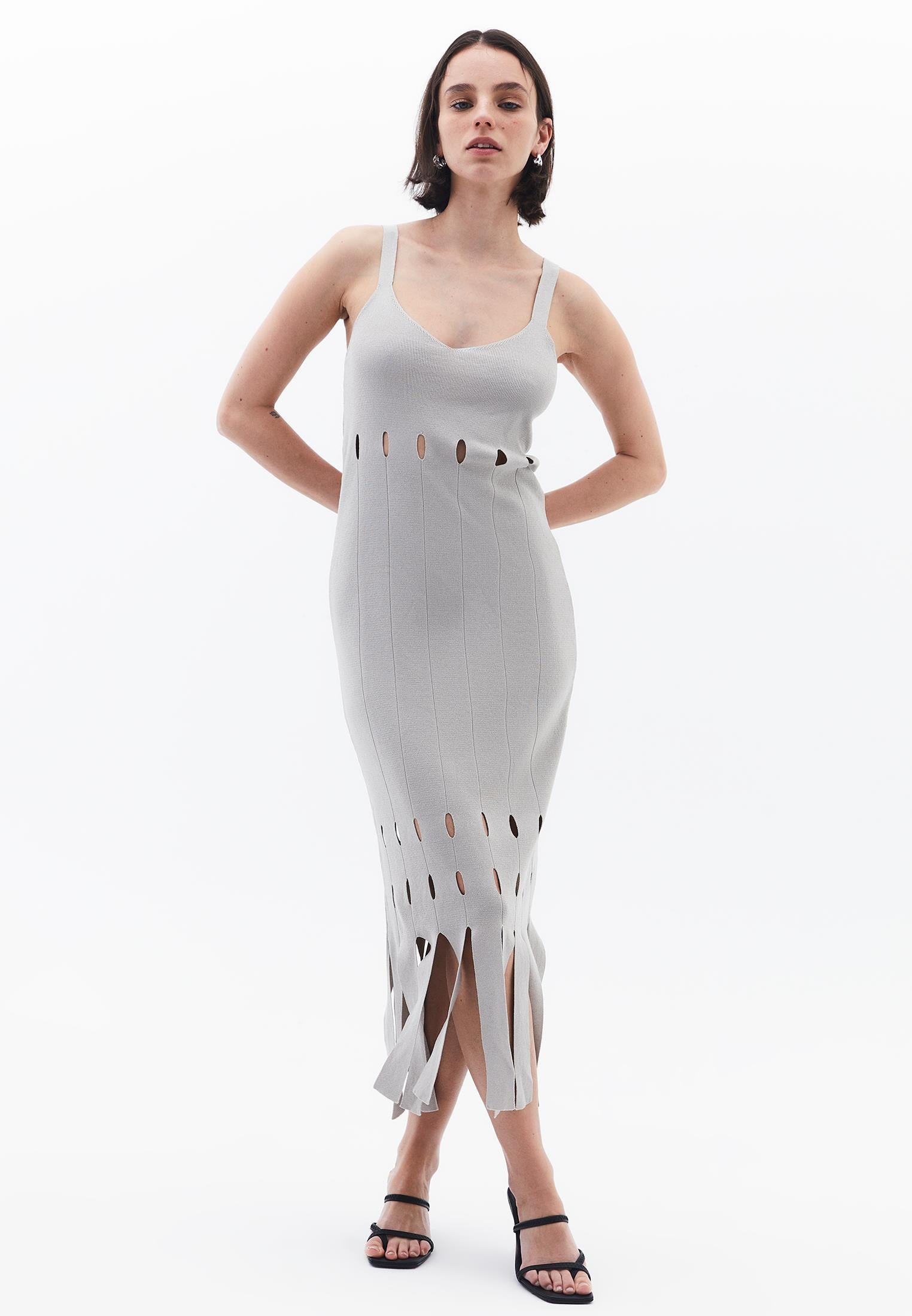Long Dress With Ajour Straps - SILVER BIRCH