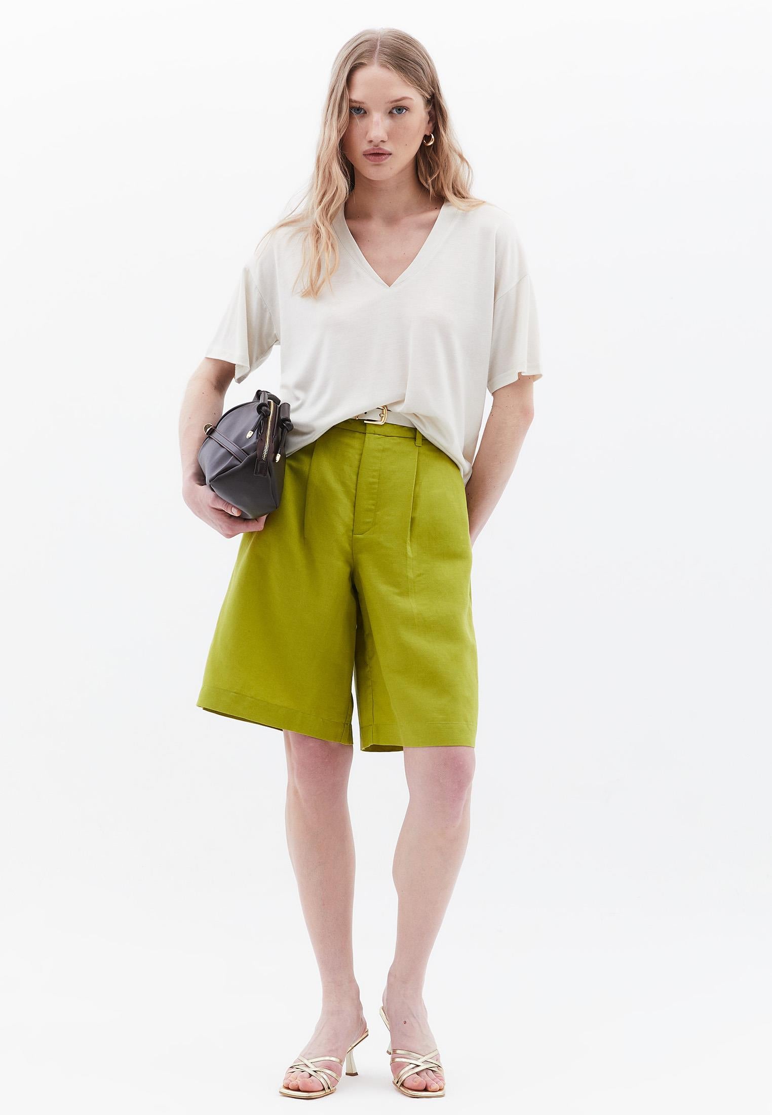 V Neck Oversize Short Sleeve T-Shirt - SILVER BIRCH