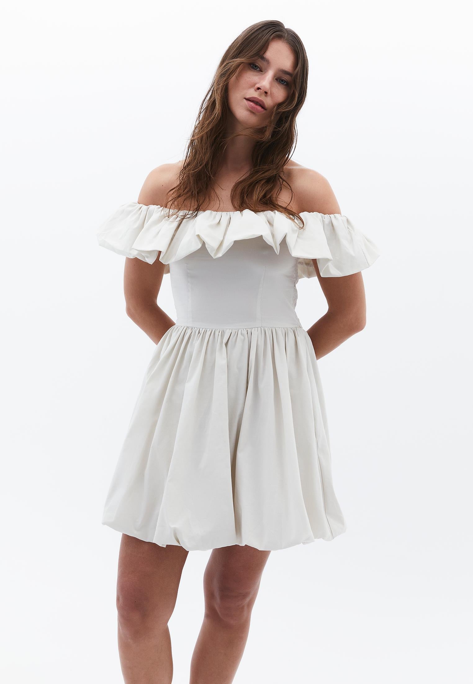 Balloon Shape Sleeveless Short Dress with Dropped Shoulder - SILVER BIRCH