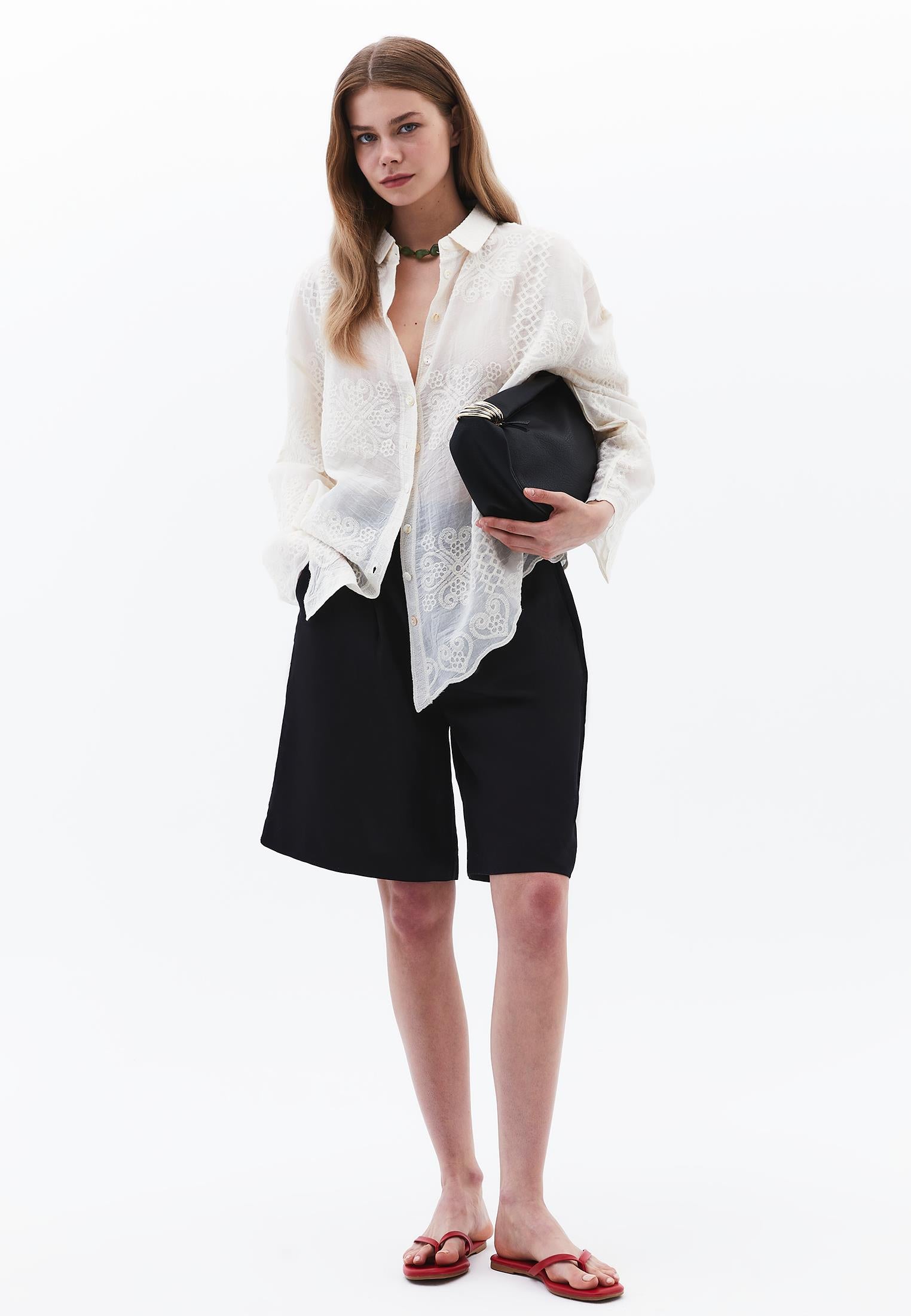 Embroidered Detail Shirt - SILVER BIRCH