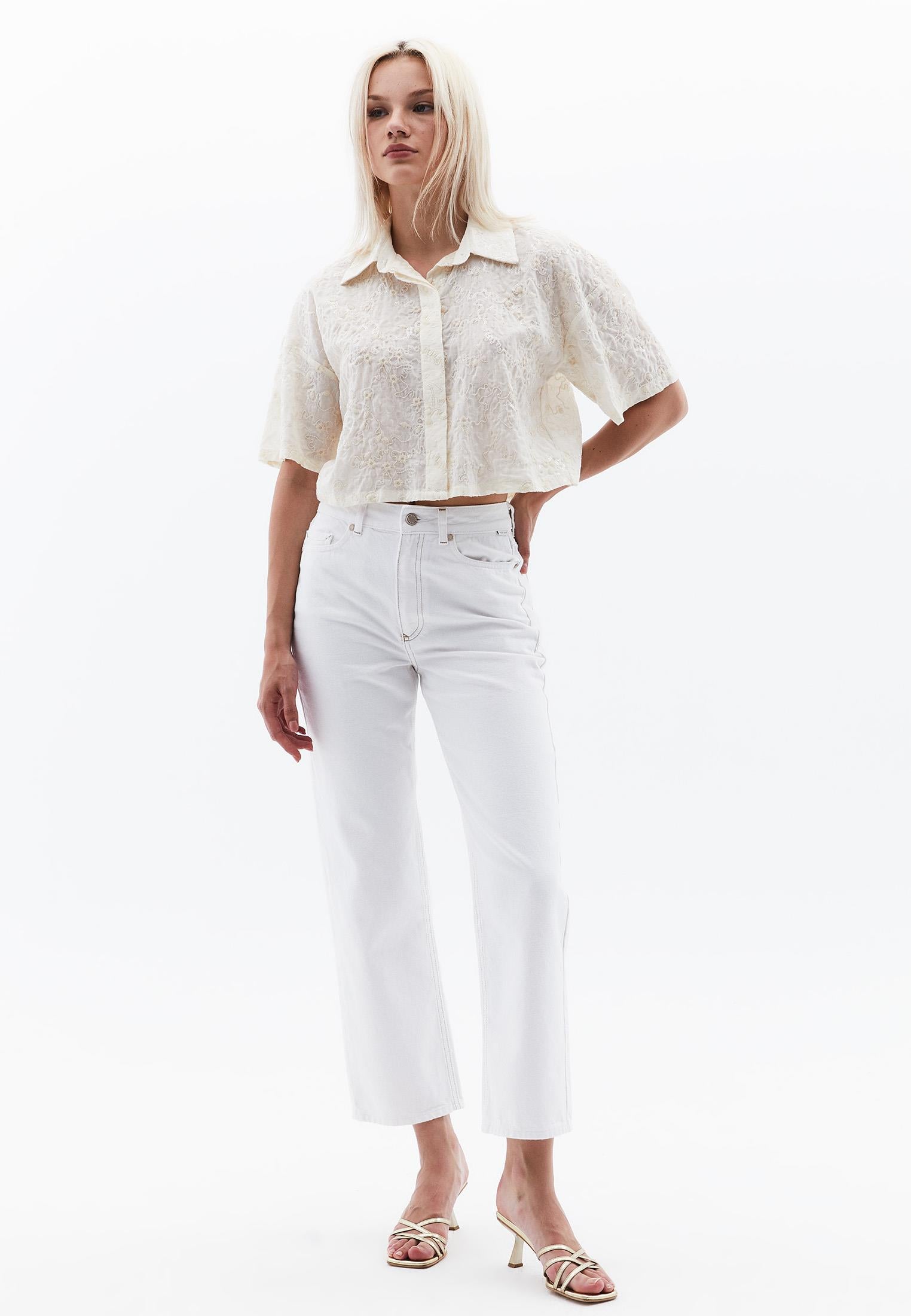Short Sleeve Buttoned Shirt - SILVER BIRCH
