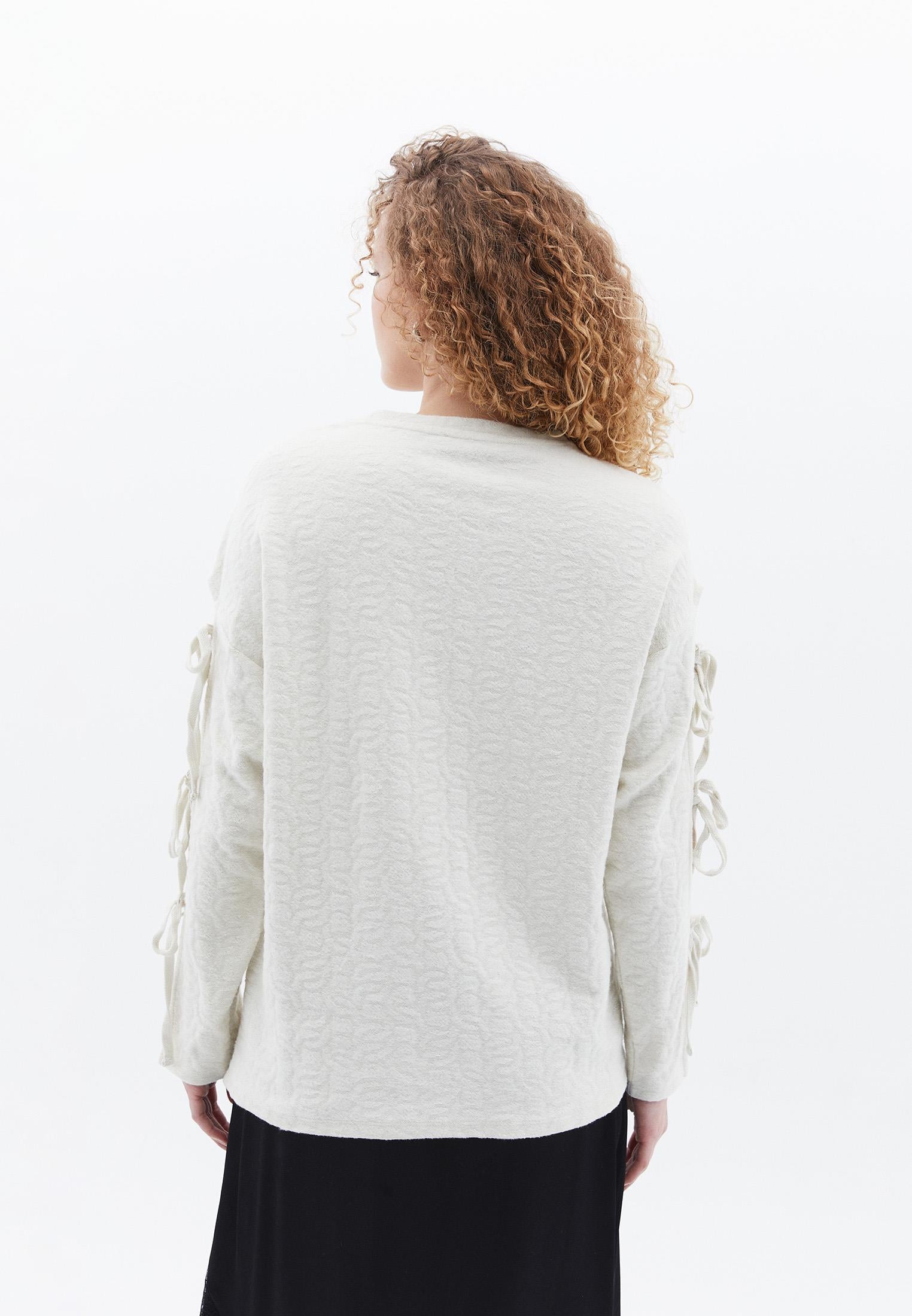 Crew Neck Long Sleeve Detailed Sweatshirt - SILVER BIRCH