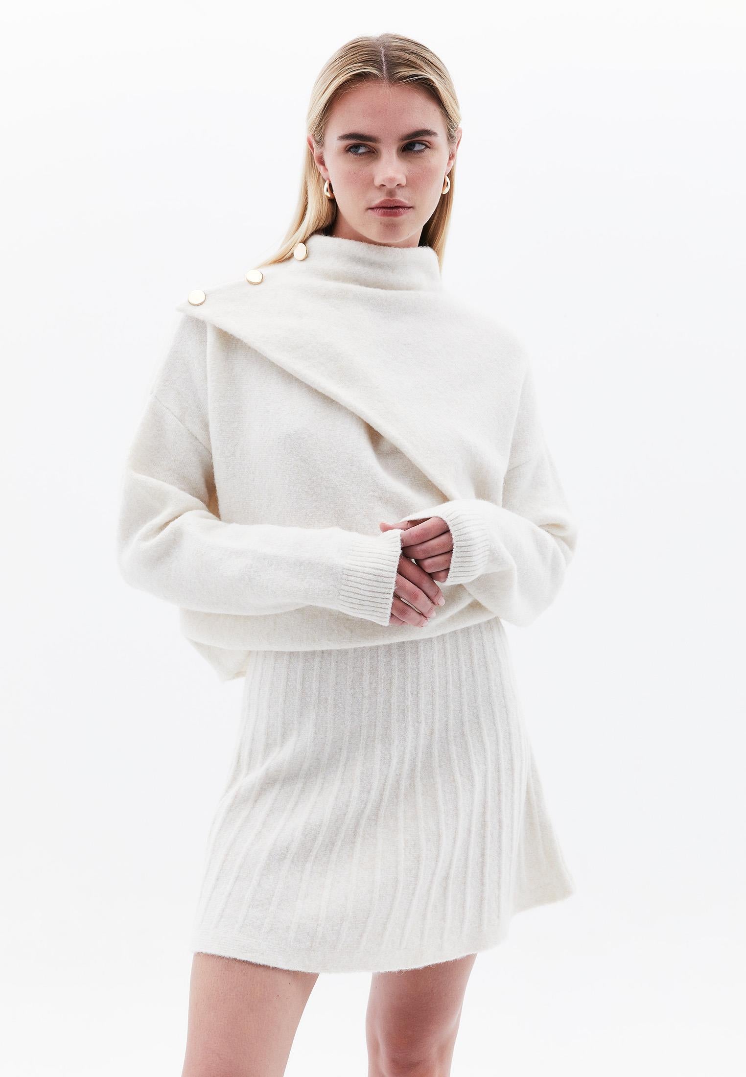 High Neck Button Detailed Sweater - SILVER BIRCH