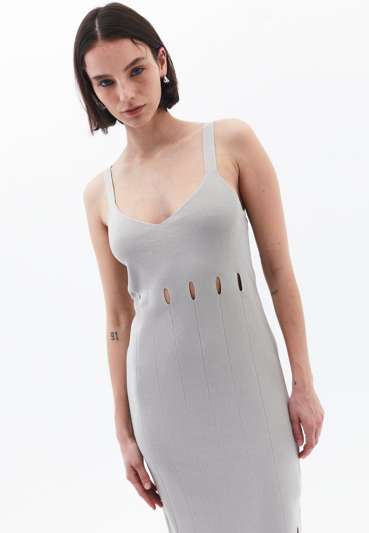 Long Dress With Ajour Straps - SILVER BIRCH