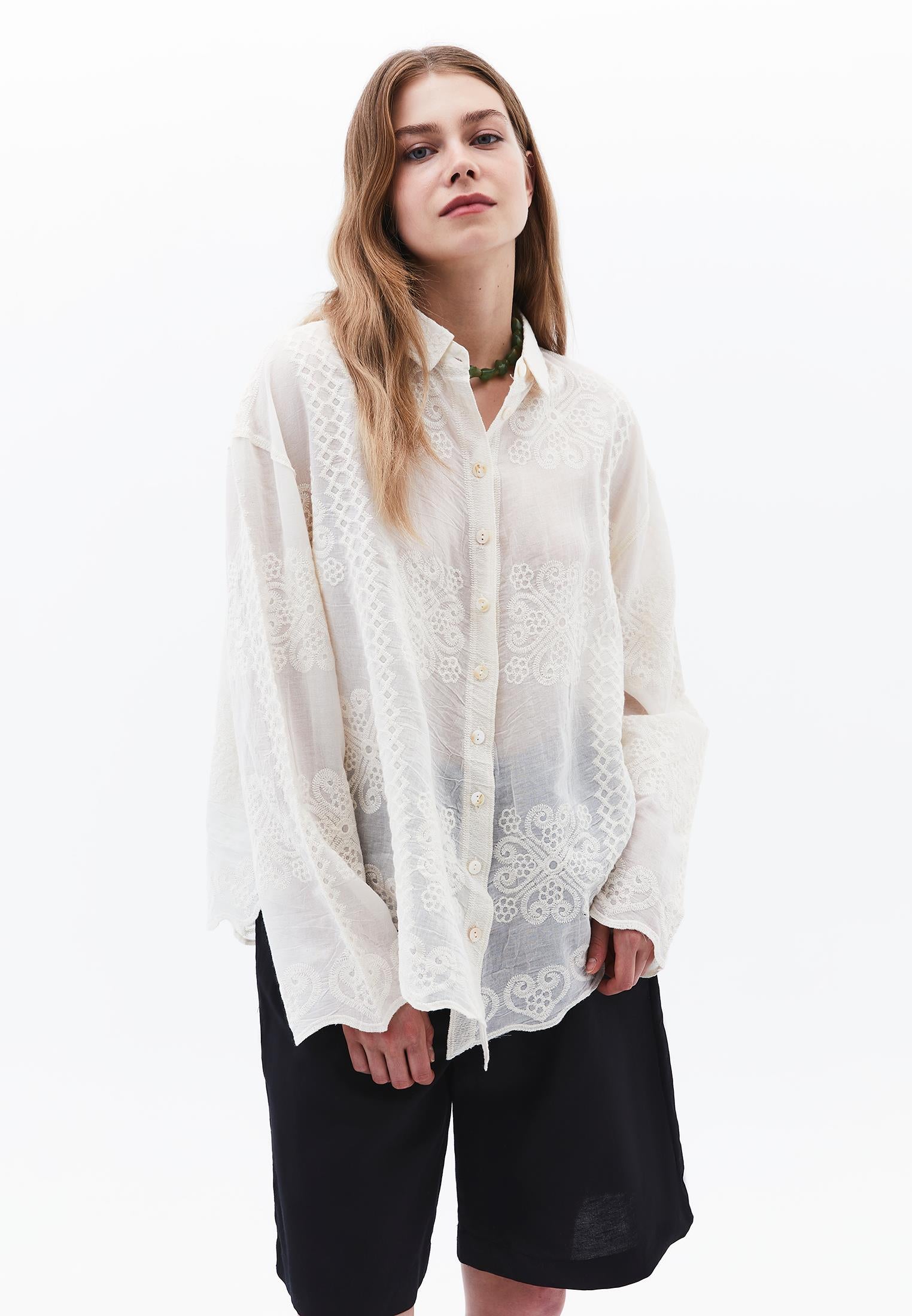 Embroidered Detail Shirt - SILVER BIRCH