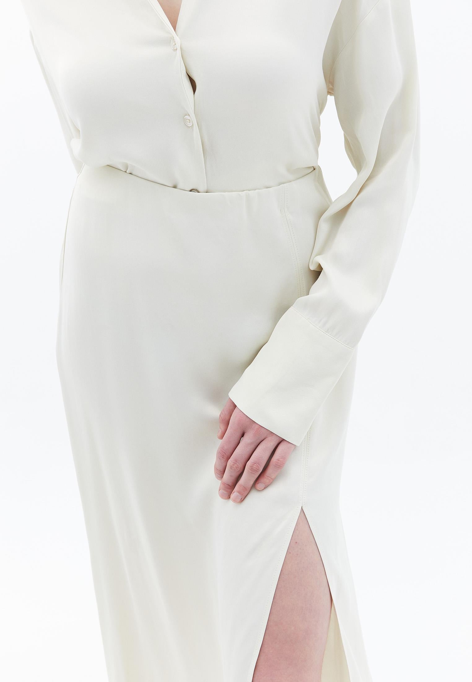 High Waist Slit Detailed Midi Skirt - SILVER BIRCH