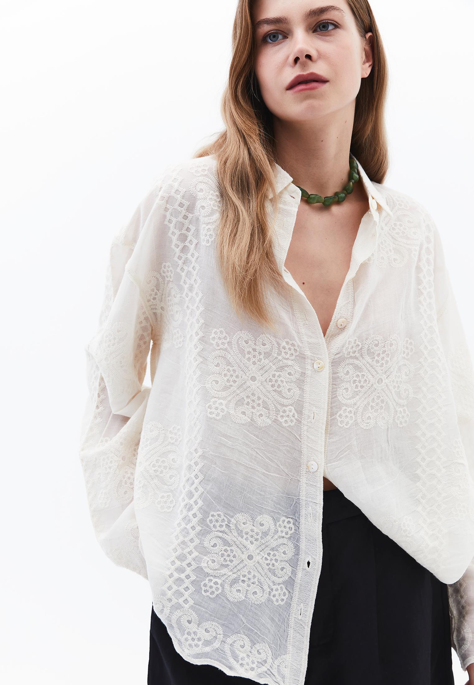 Embroidered Detail Shirt - SILVER BIRCH