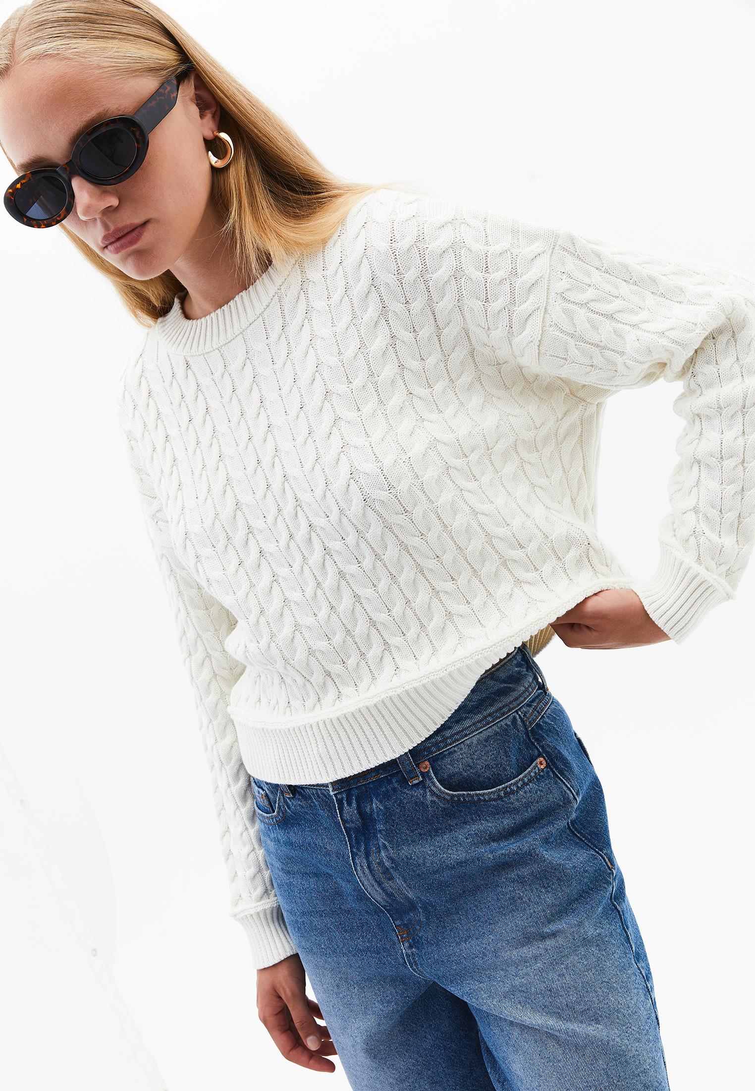 Sweater With Knitted Details - SILVER BIRCH