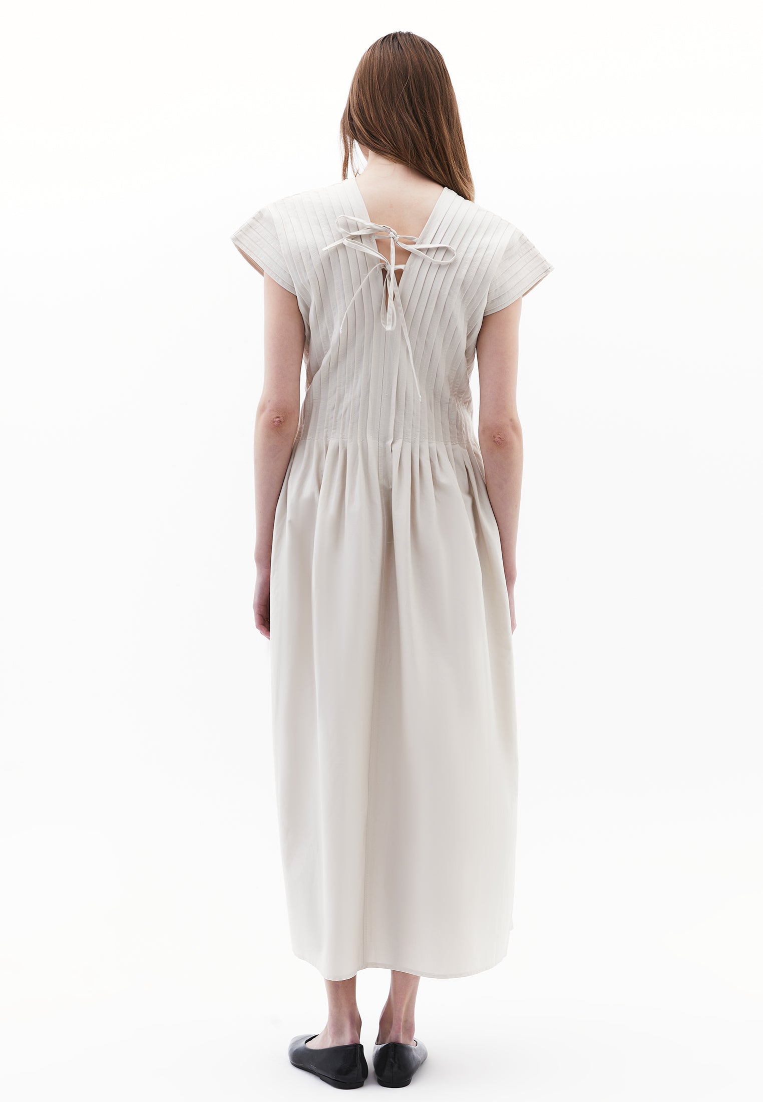 Flared V-Neck Long Dress - SILVER BIRCH