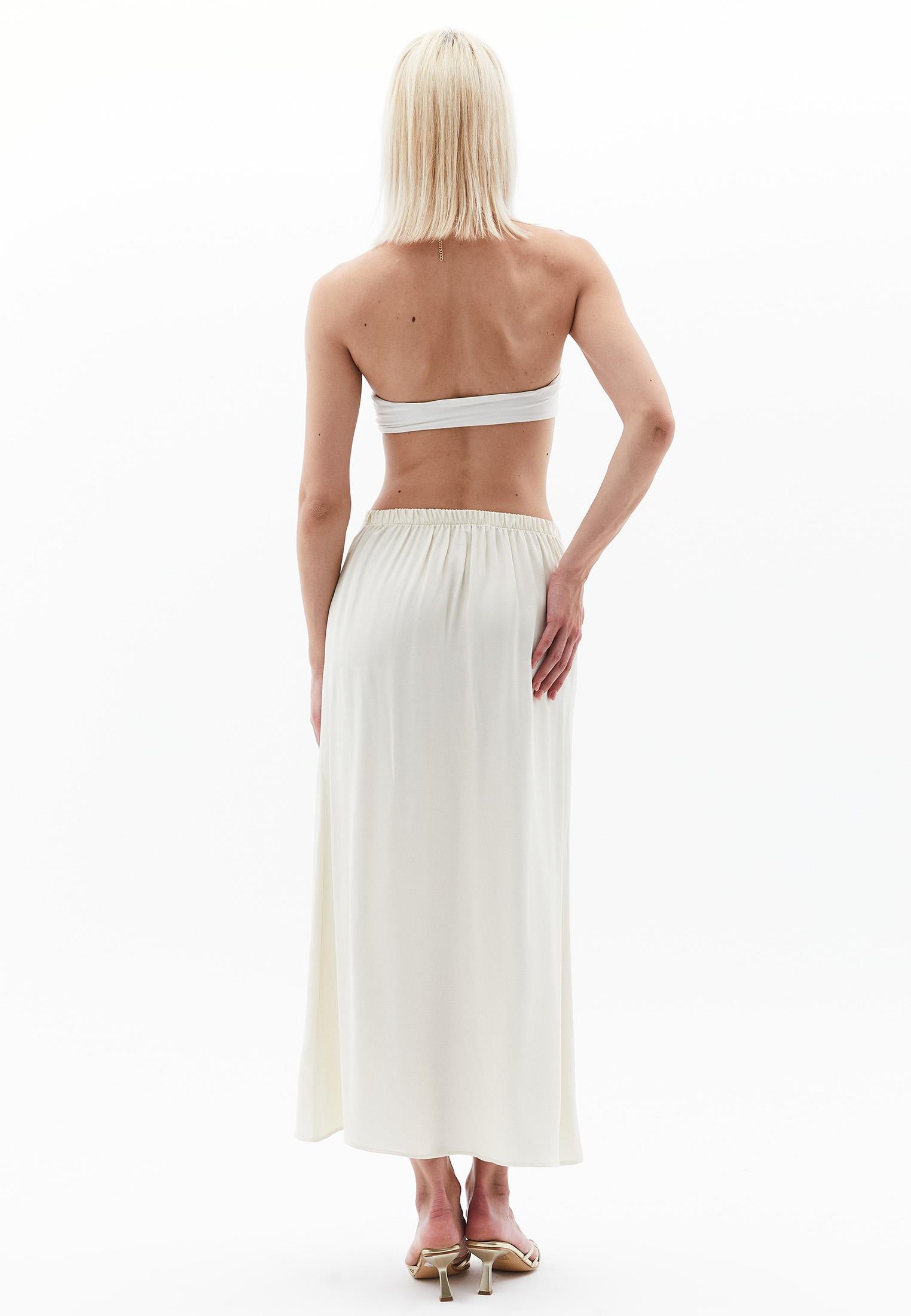 Flared Midi Skirt With Slit Detail - SILVER BIRCH