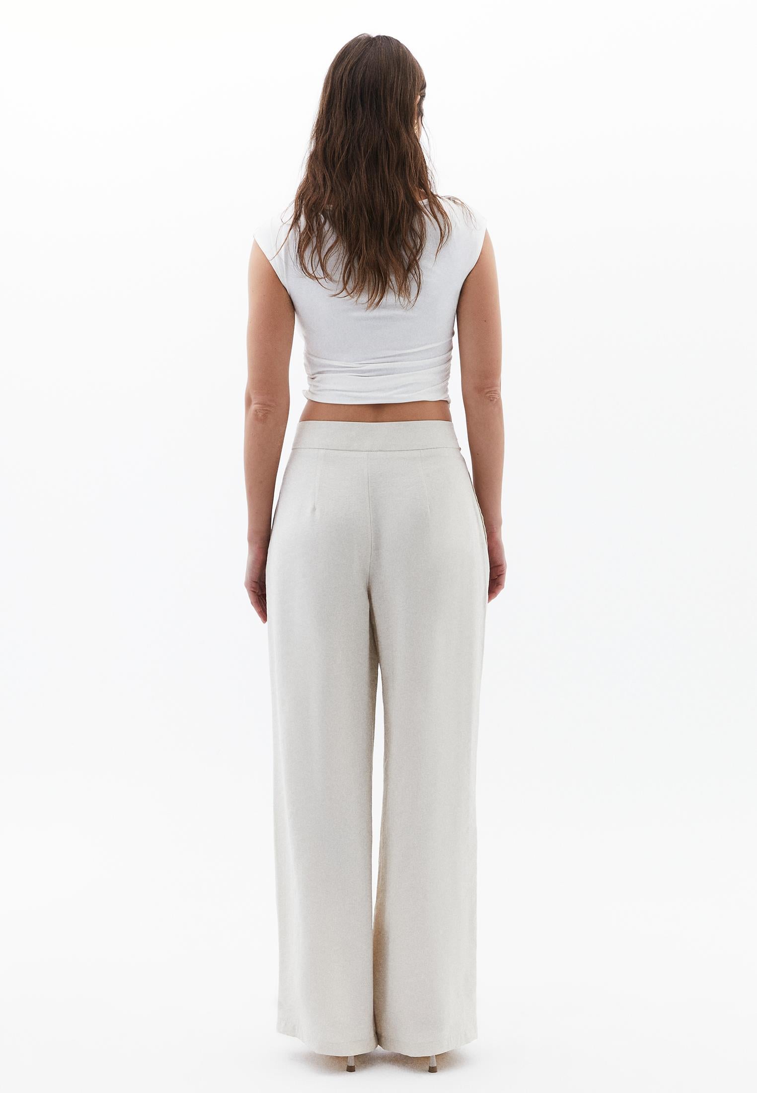 Ultra High Waist Belted Straight Leg Pants - SILVER BIRCH