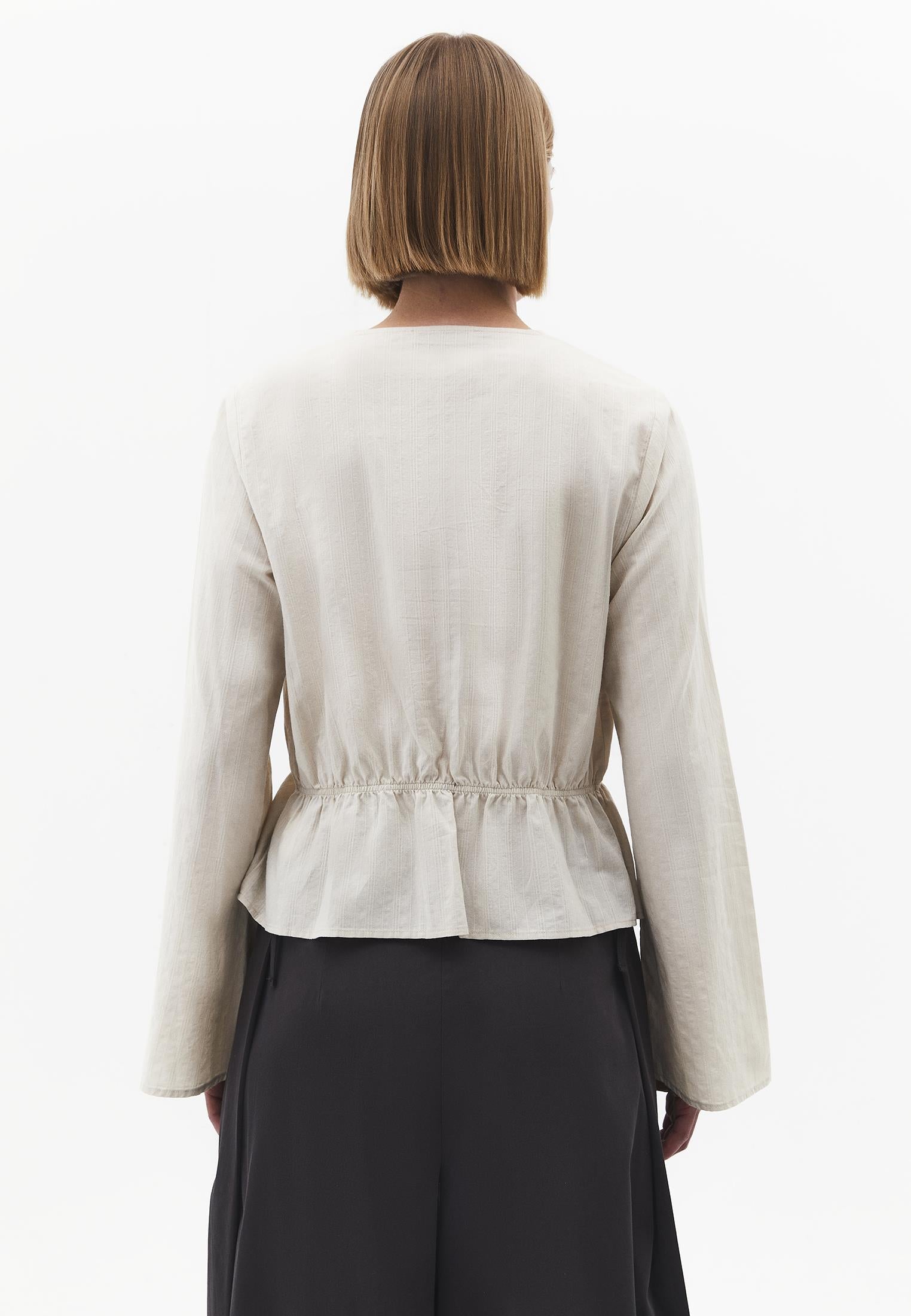 Slim Fit Blouse With Mandarin Collar And Long Sleeves - SILVER BIRCH