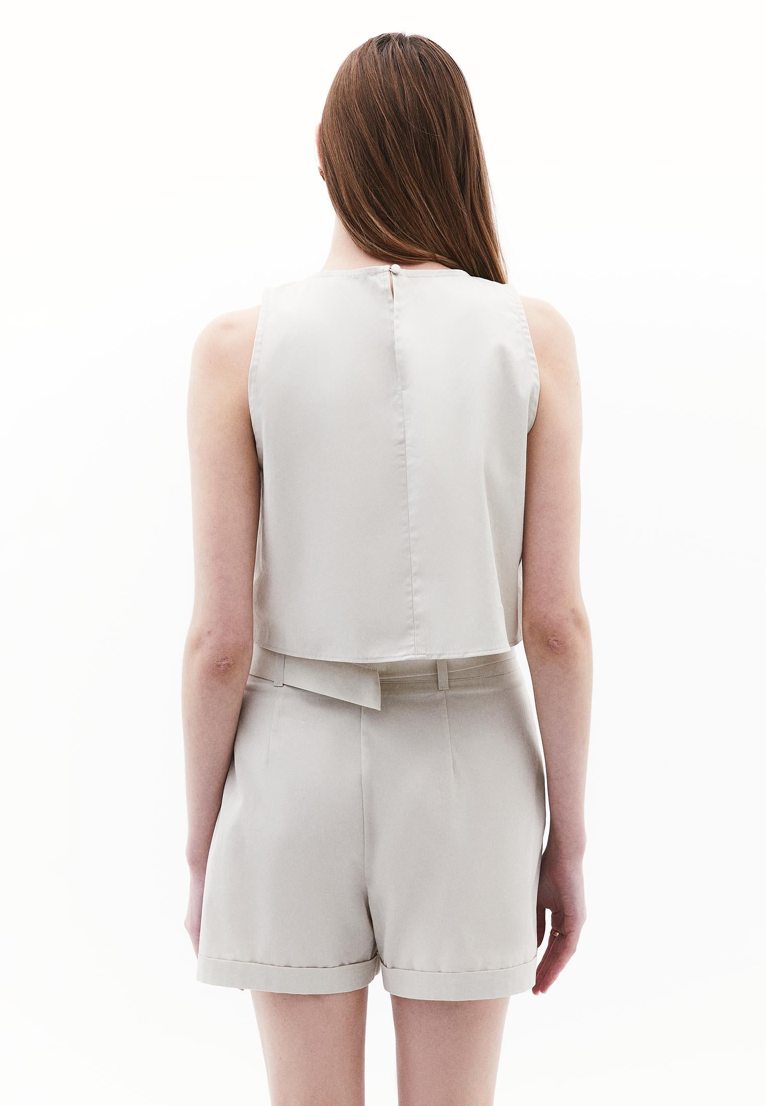 Sleeveless Tank Top With Crew Neck - SILVER BIRCH