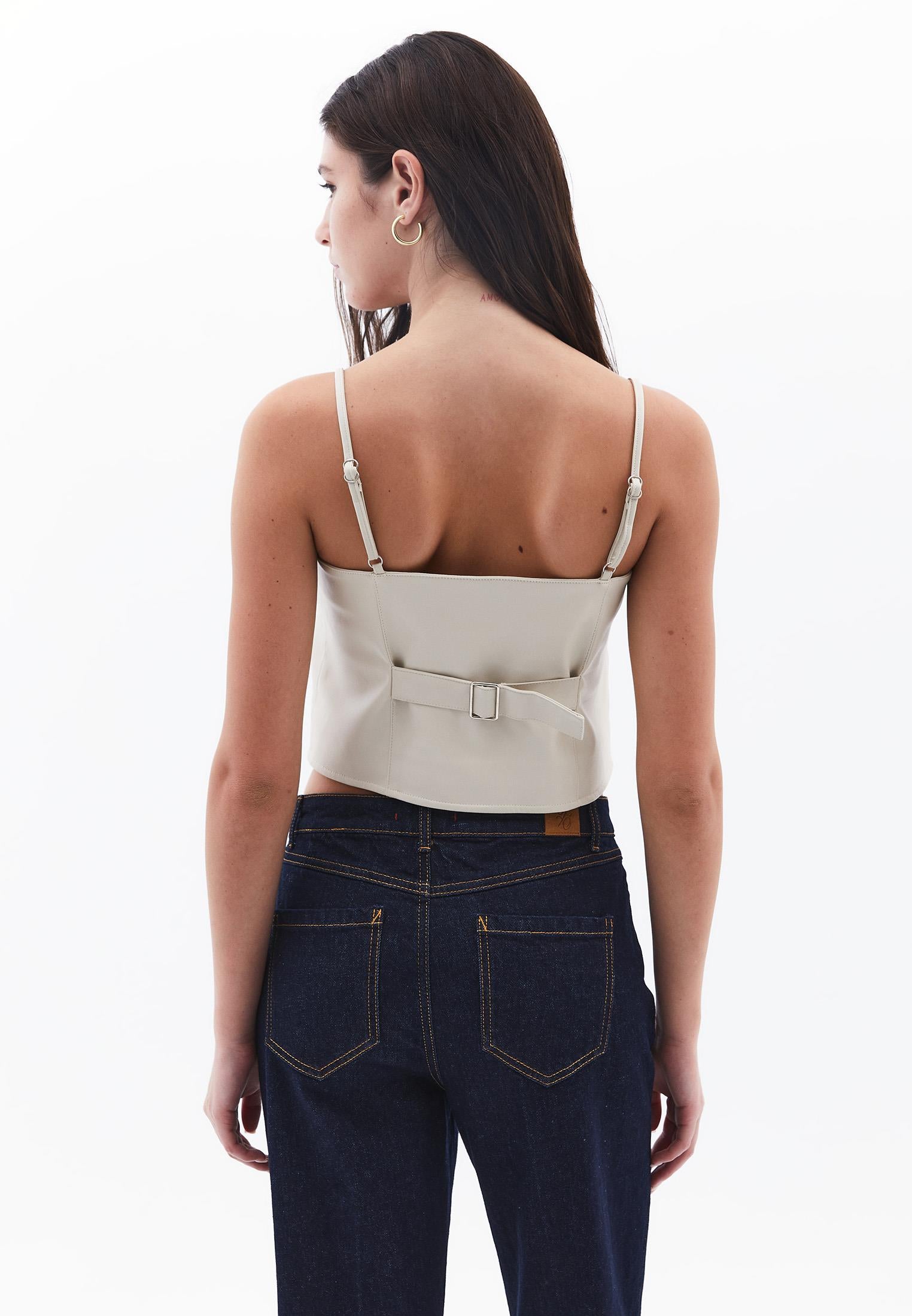 Strappy Square Neck Vest - SILVER BIRCH
