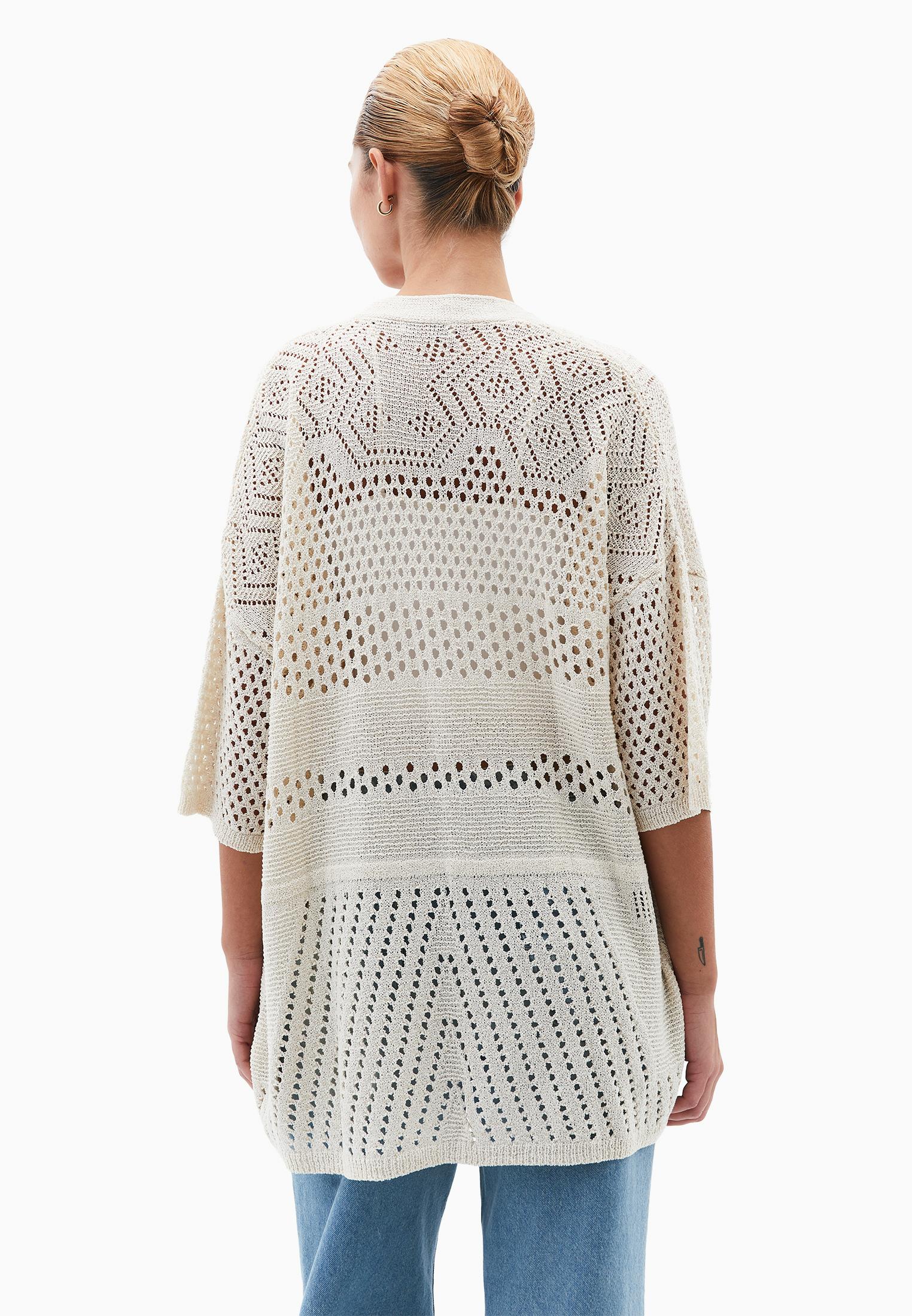 Midi Cardigan With Ajour Details - SILVER BIRCH