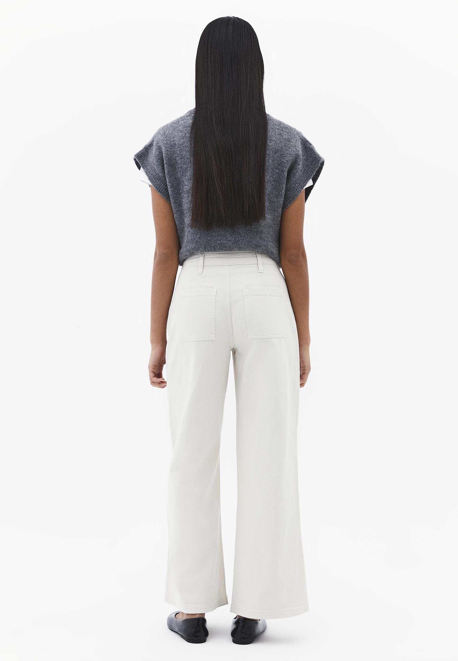 Ultra High Waist Wide Leg Cut Pocket Detailed Cropped Pants - SILVER BIRCH