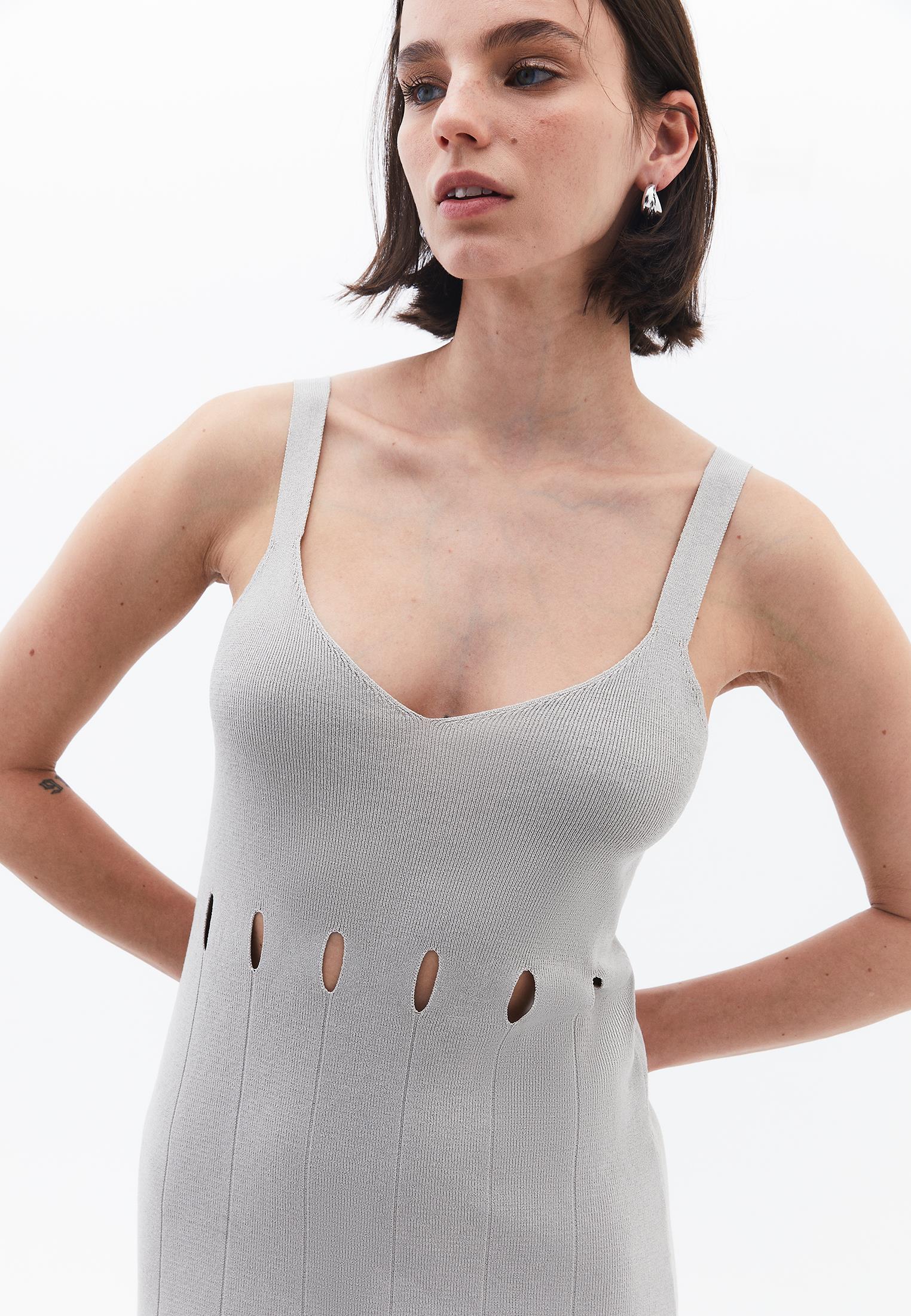 Long Dress With Ajour Straps - SILVER BIRCH