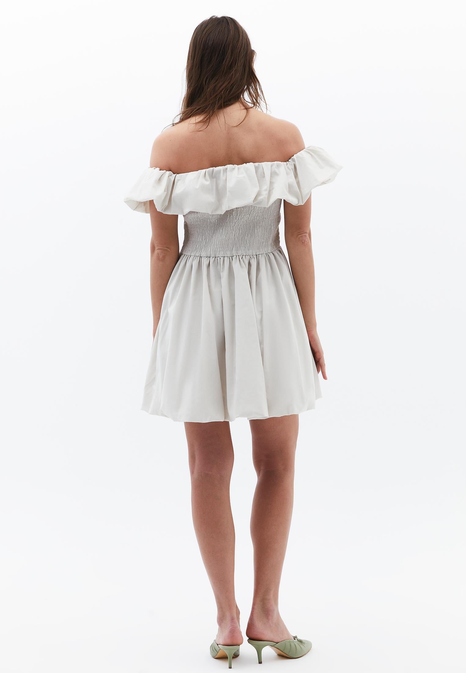 Balloon Shape Sleeveless Short Dress with Dropped Shoulder - SILVER BIRCH
