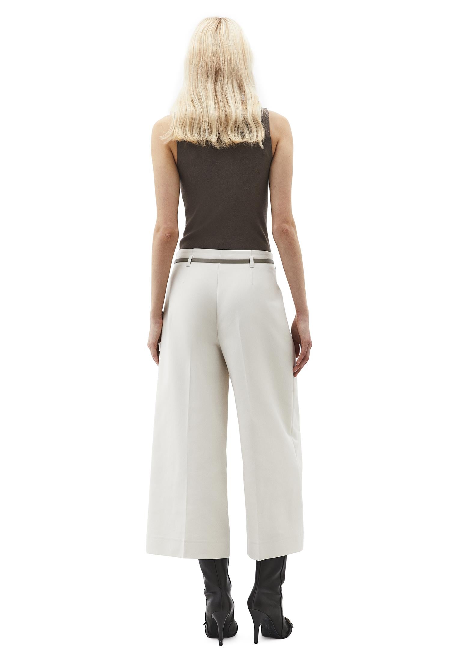 Ultra High Waist Belted Culotte Pants - SILVER BIRCH