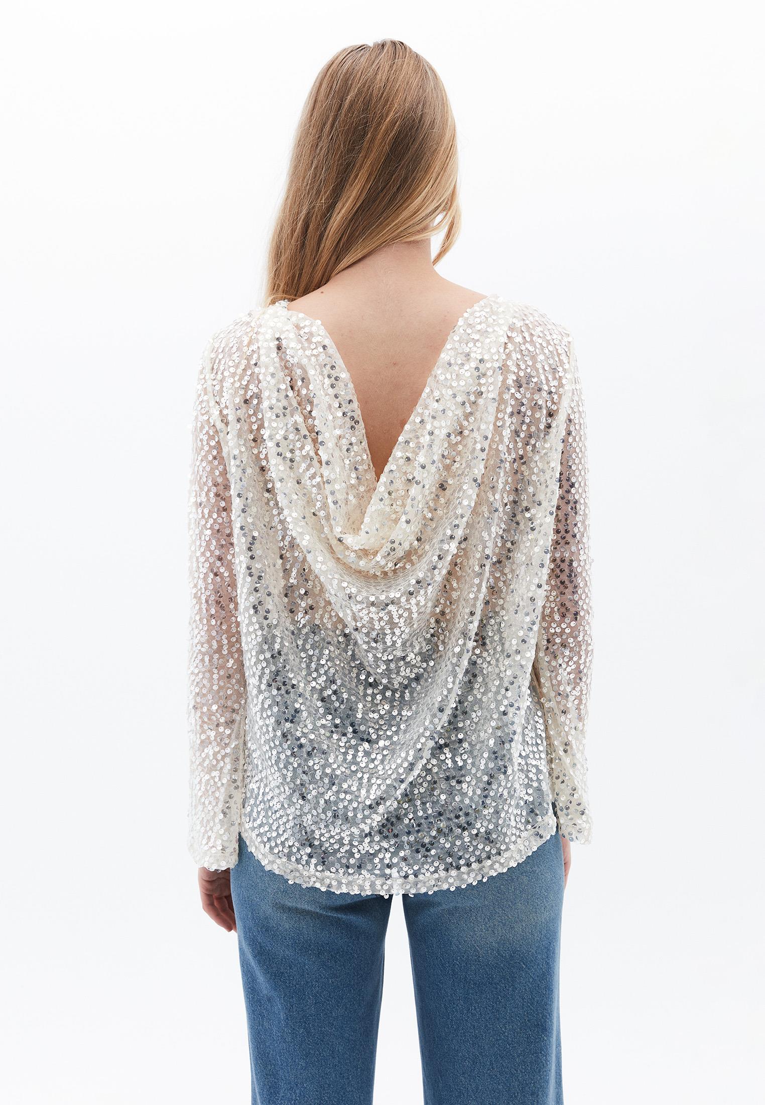 Sequin Detailed Boat Neck Blouse - SILVER BIRCH