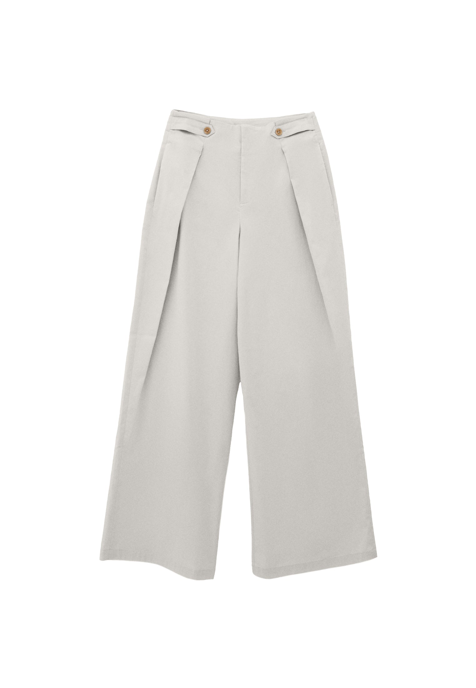 Pleated High Waist Trousers With Button Details - SILVER BIRCH