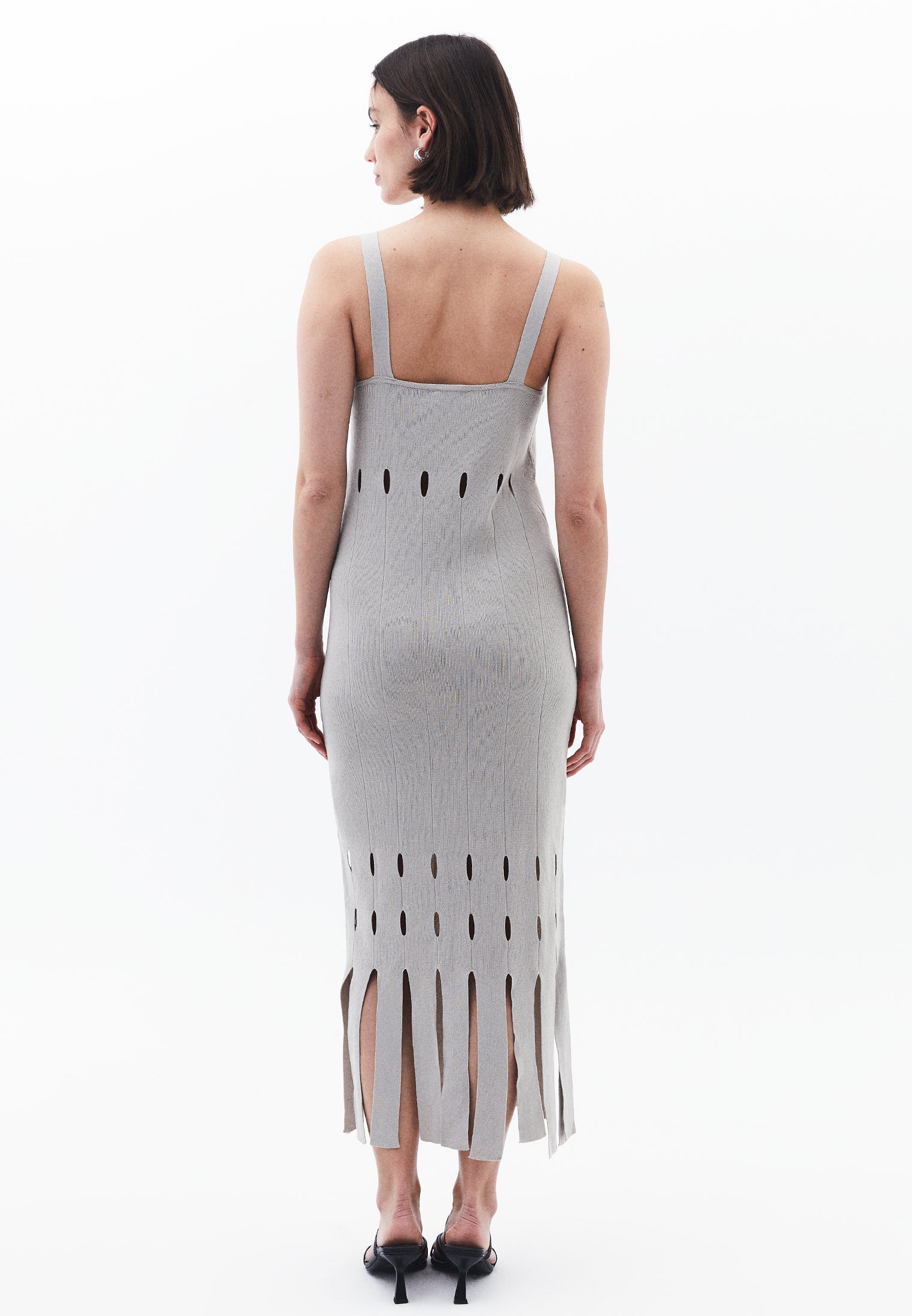 Long Dress With Ajour Straps - SILVER BIRCH
