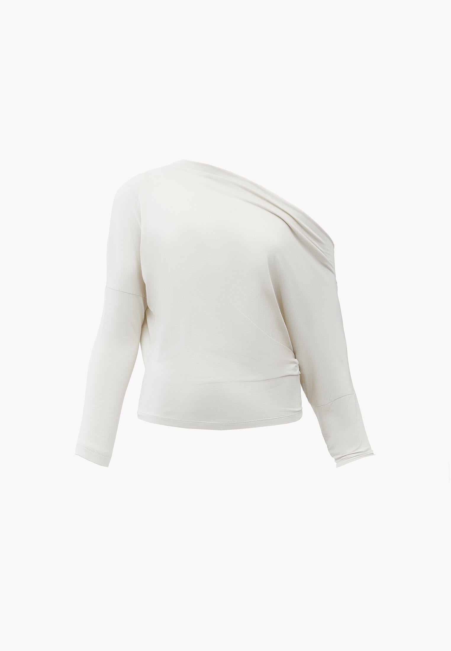 Asymmetric Neck Batwing Sleeve T-Shirt - SILVER BIRCH