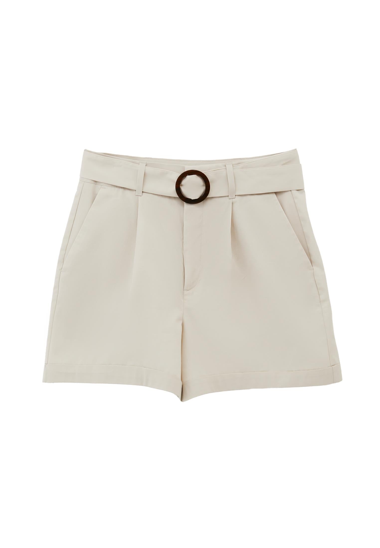 Ultra High Waist Buckled Short Shorts - SILVER BIRCH
