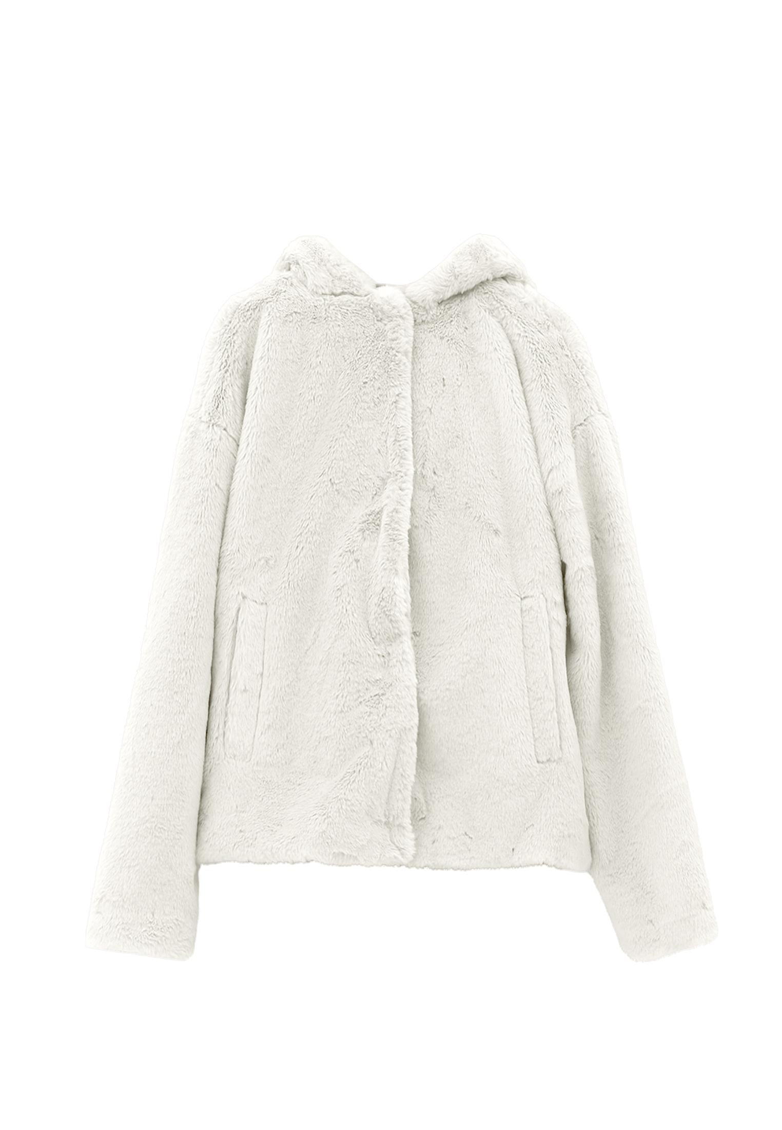 Hooded Fur Jacket - SILVER BIRCH