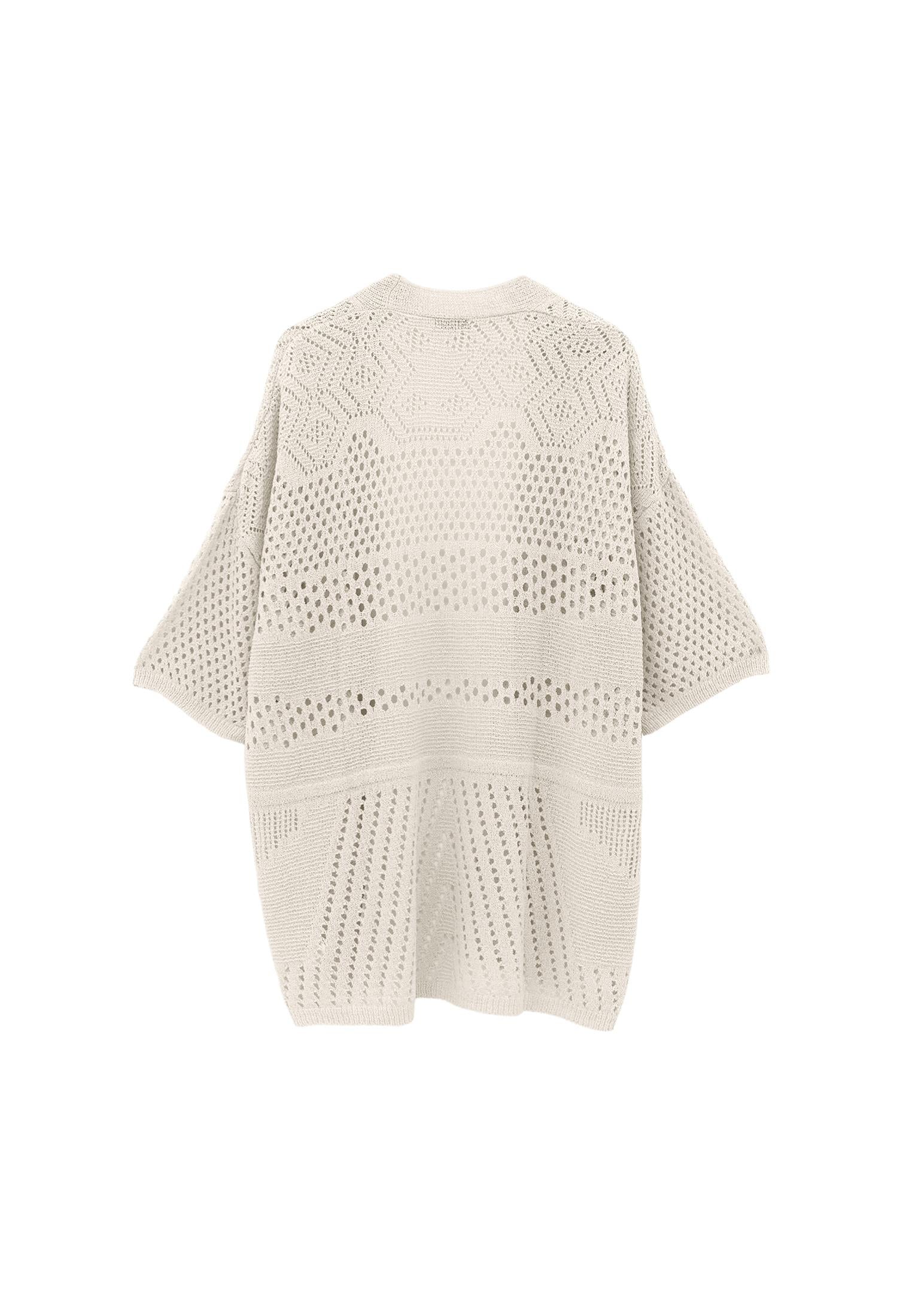 Midi Cardigan With Ajour Details - SILVER BIRCH