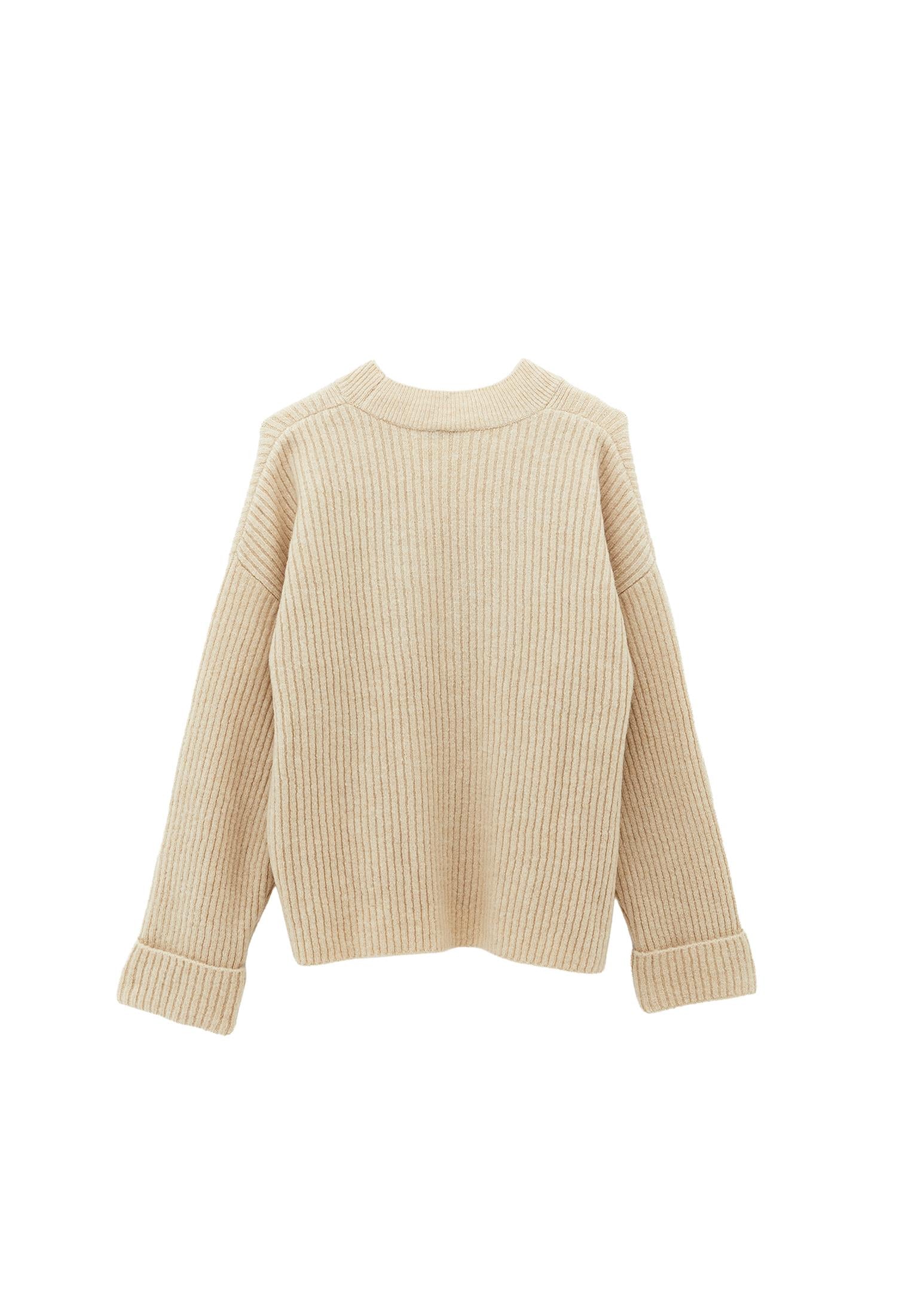 V Neck Knit Sweater - SILVER BIRCH
