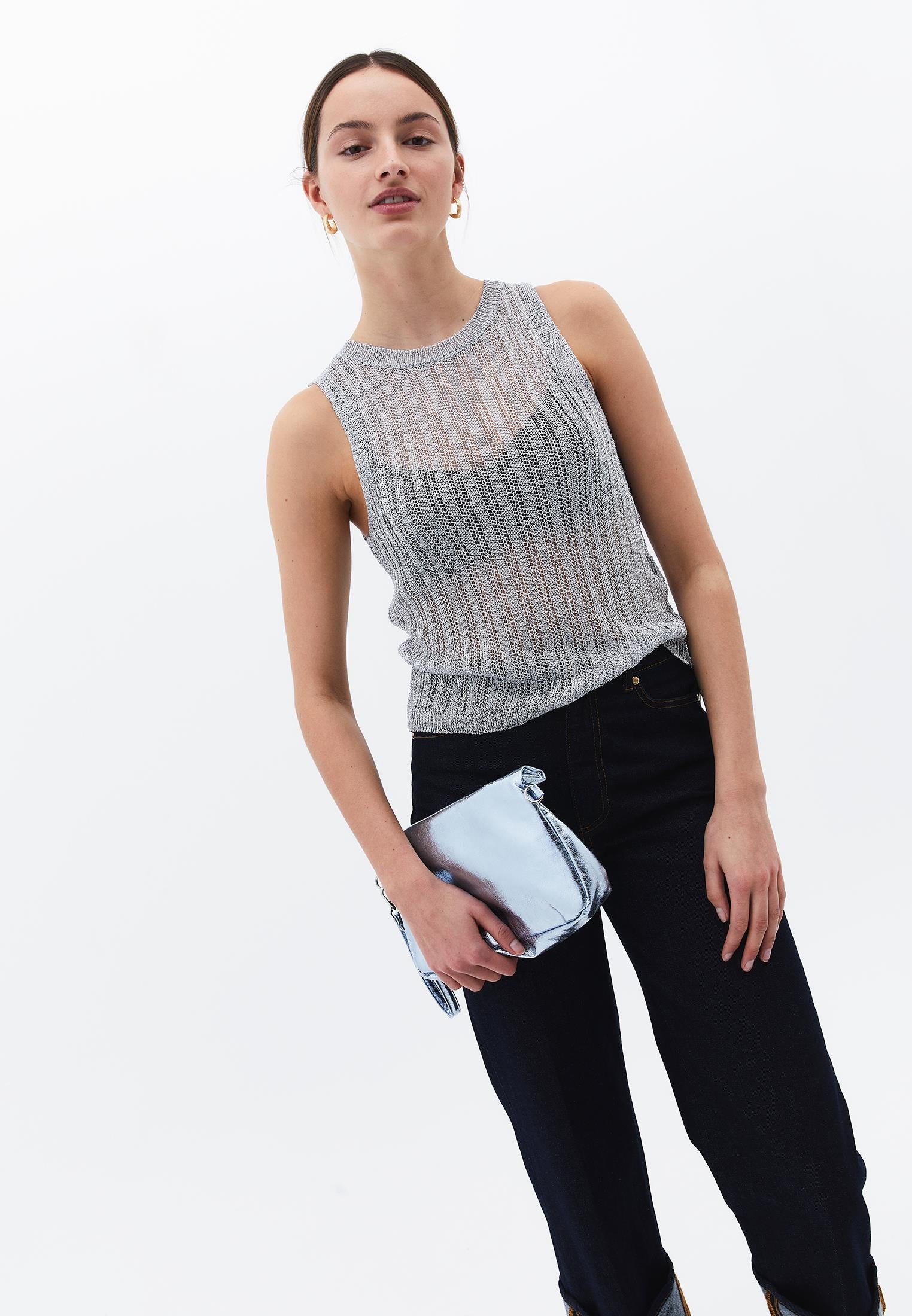 Shiny U Neck Tank Top - SILVER