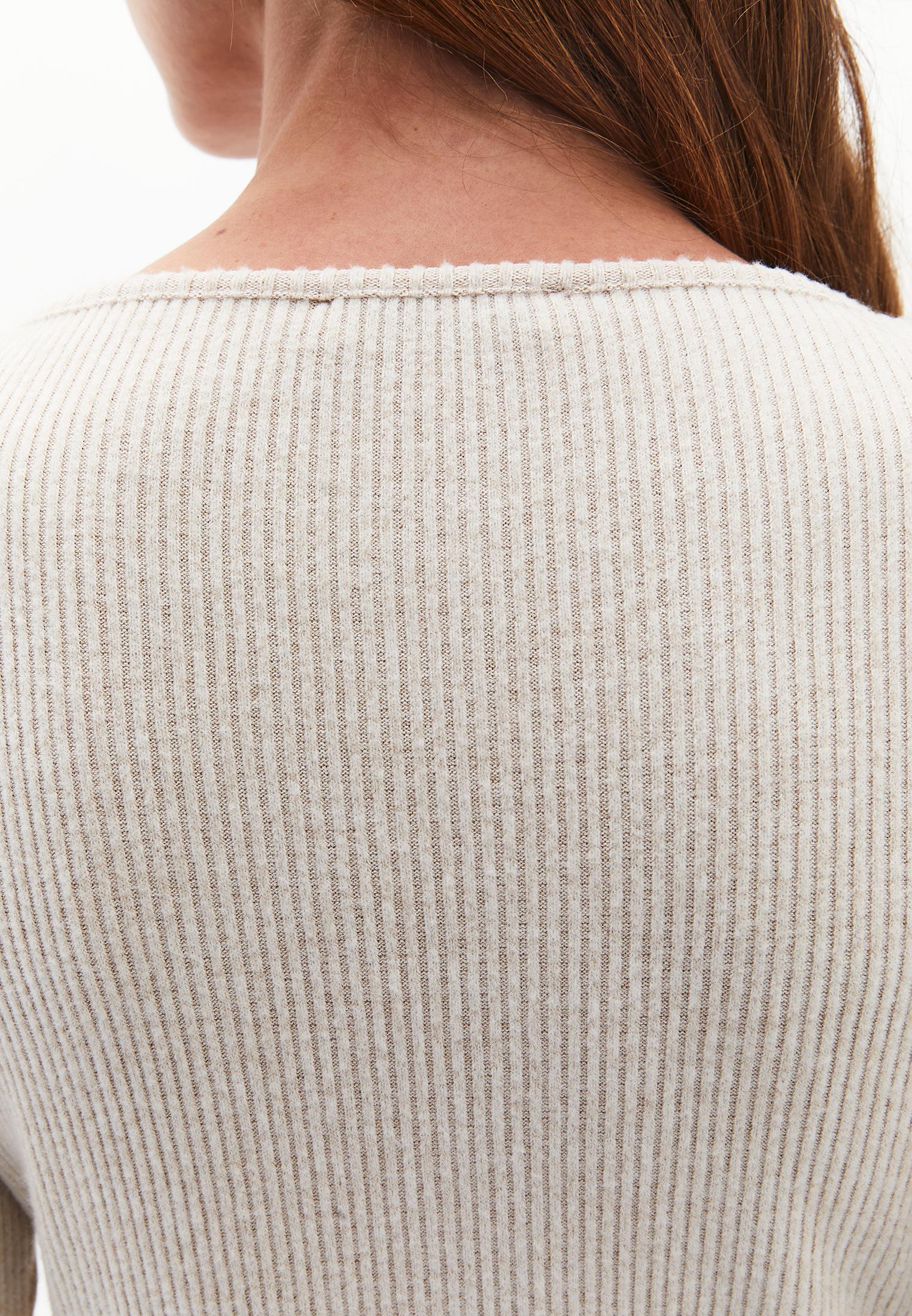 Boat Neck Long Sleeve Blouse With Button Details - SIMPLY TAUPE MELANGE