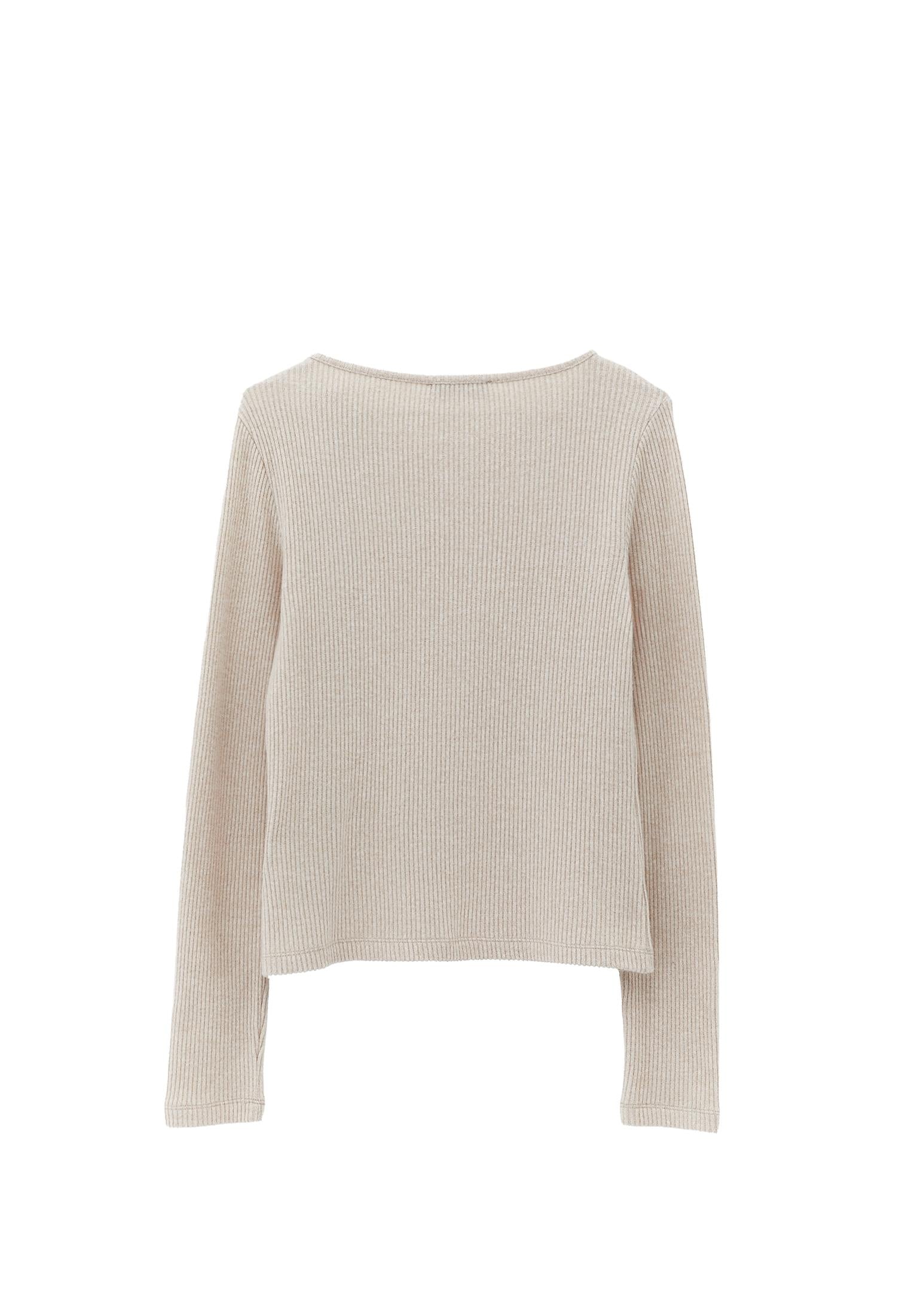 Boat Neck Long Sleeve Blouse With Button Details - SIMPLY TAUPE MELANGE