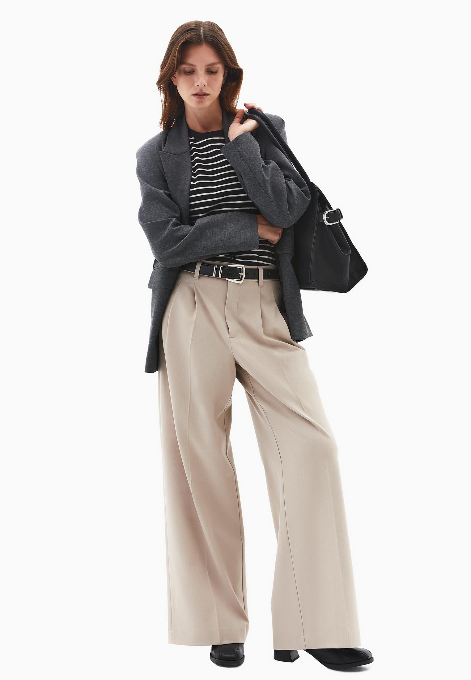 Wide Leg Pleated Pants - SIMPLY TAUPE