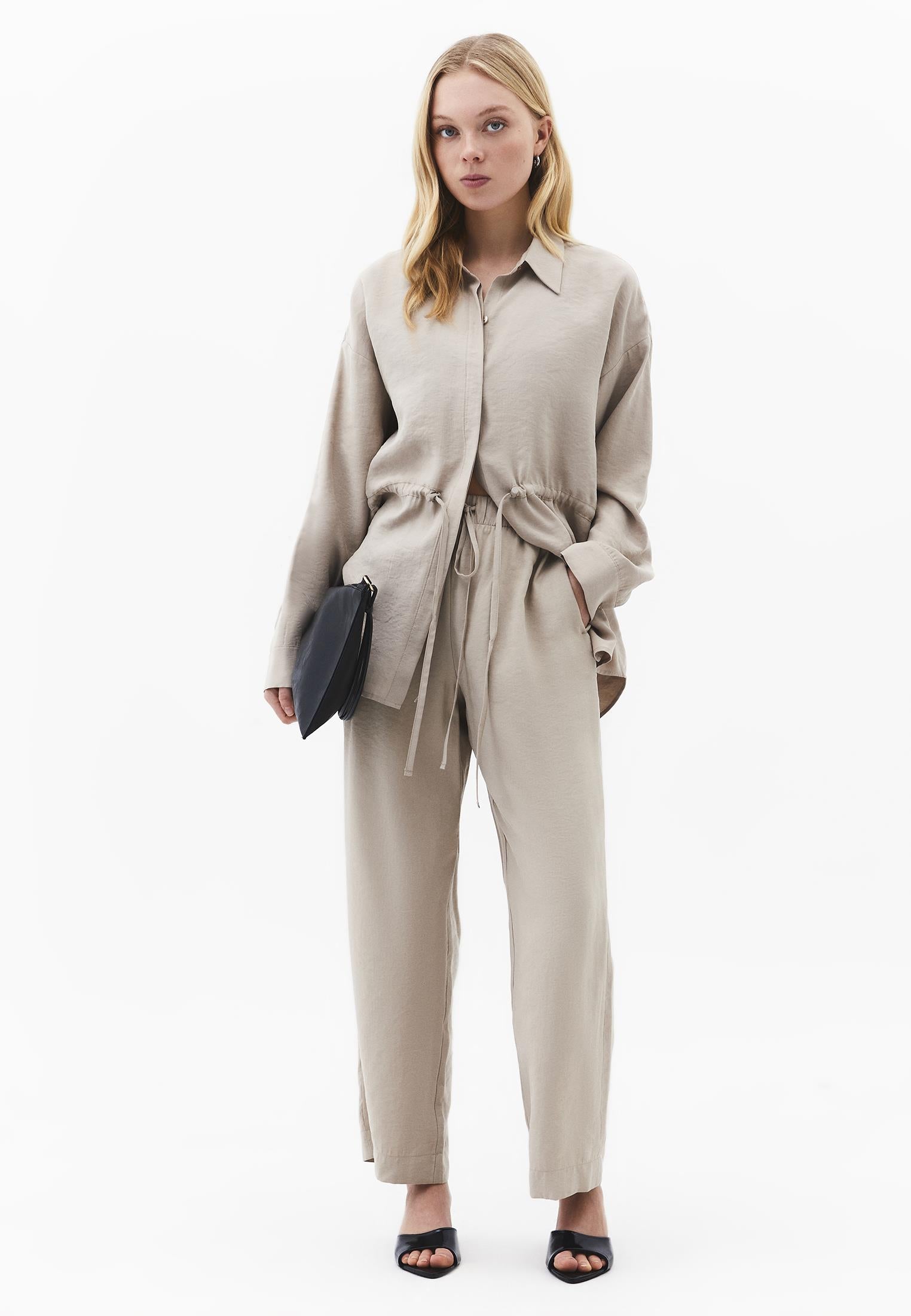 Oversize Shirt Collar Long Tunic - SIMPLY TAUPE