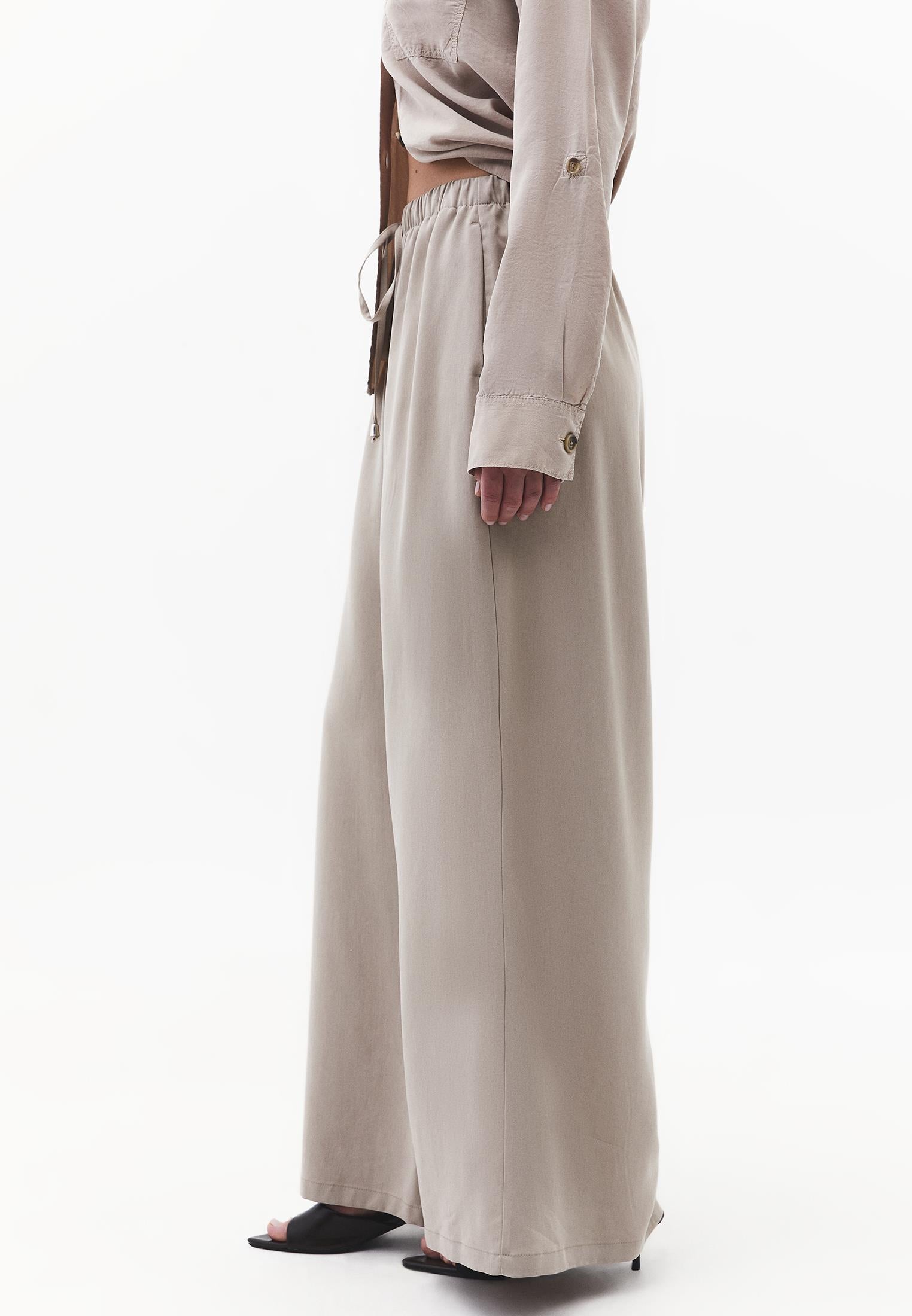 Wide Leg Elastic Women Trousers - SIMPLY TAUPE