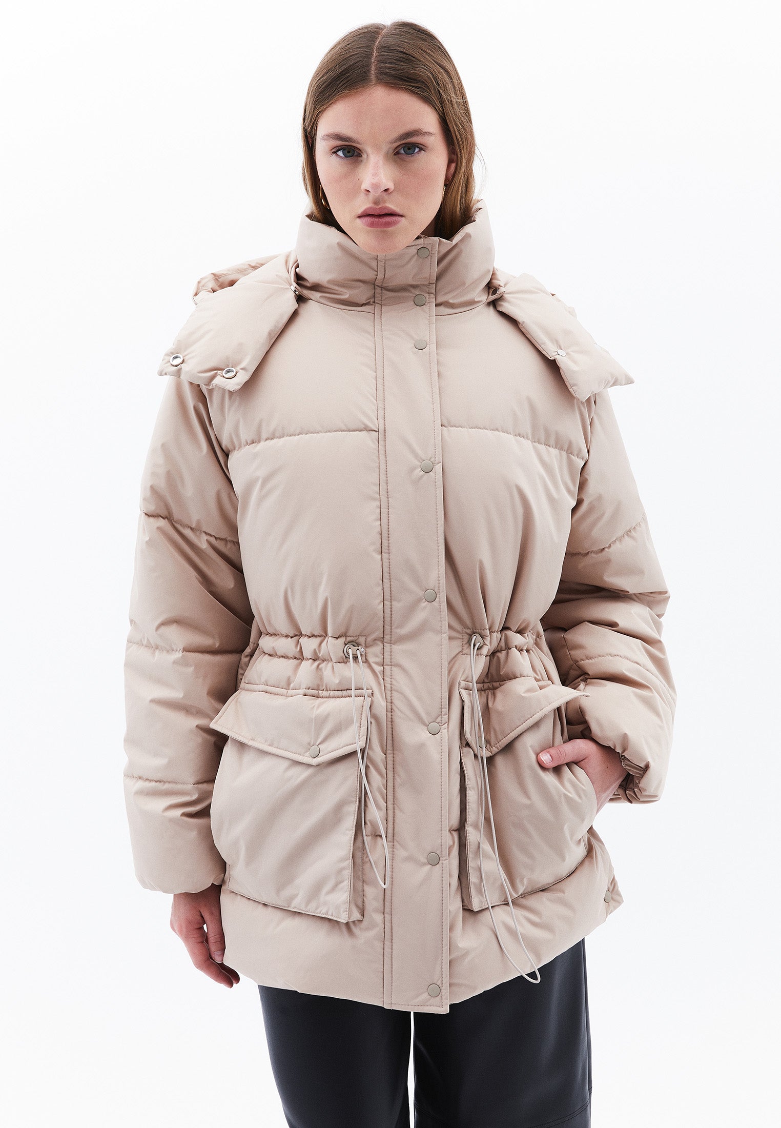 Midi Length Hooded Coat - SIMPLY TAUPE
