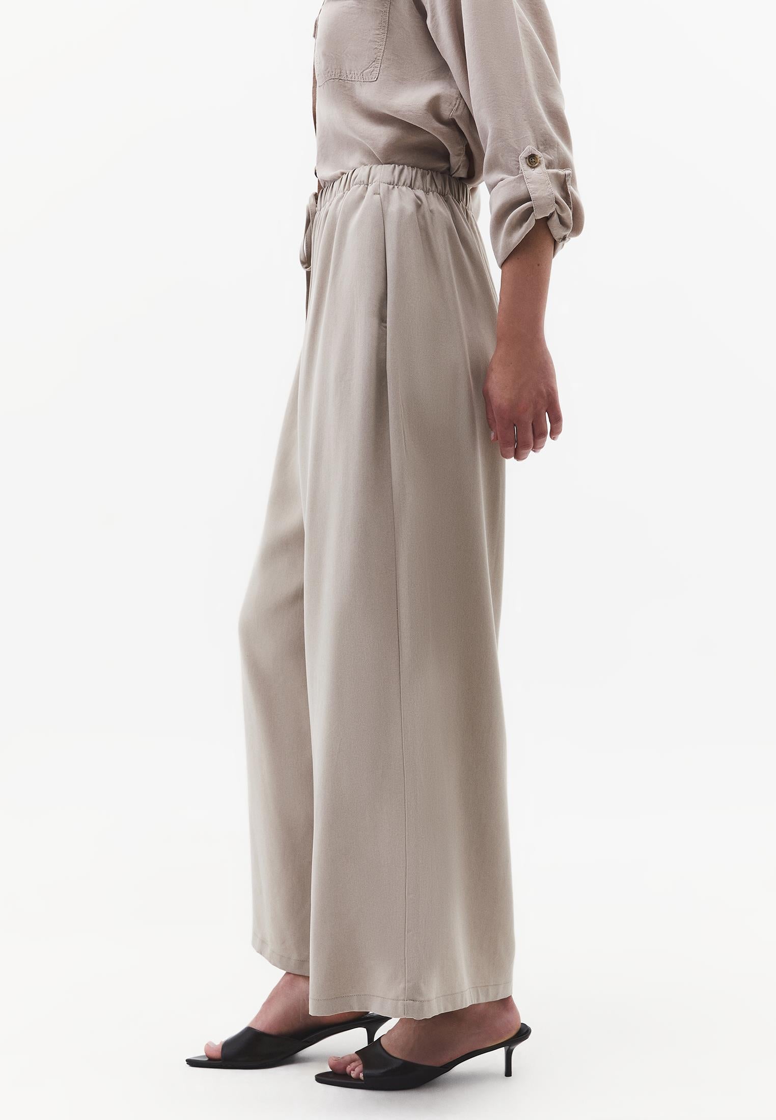 Wide Leg High Waist Elastic Pants - SIMPLY TAUPE