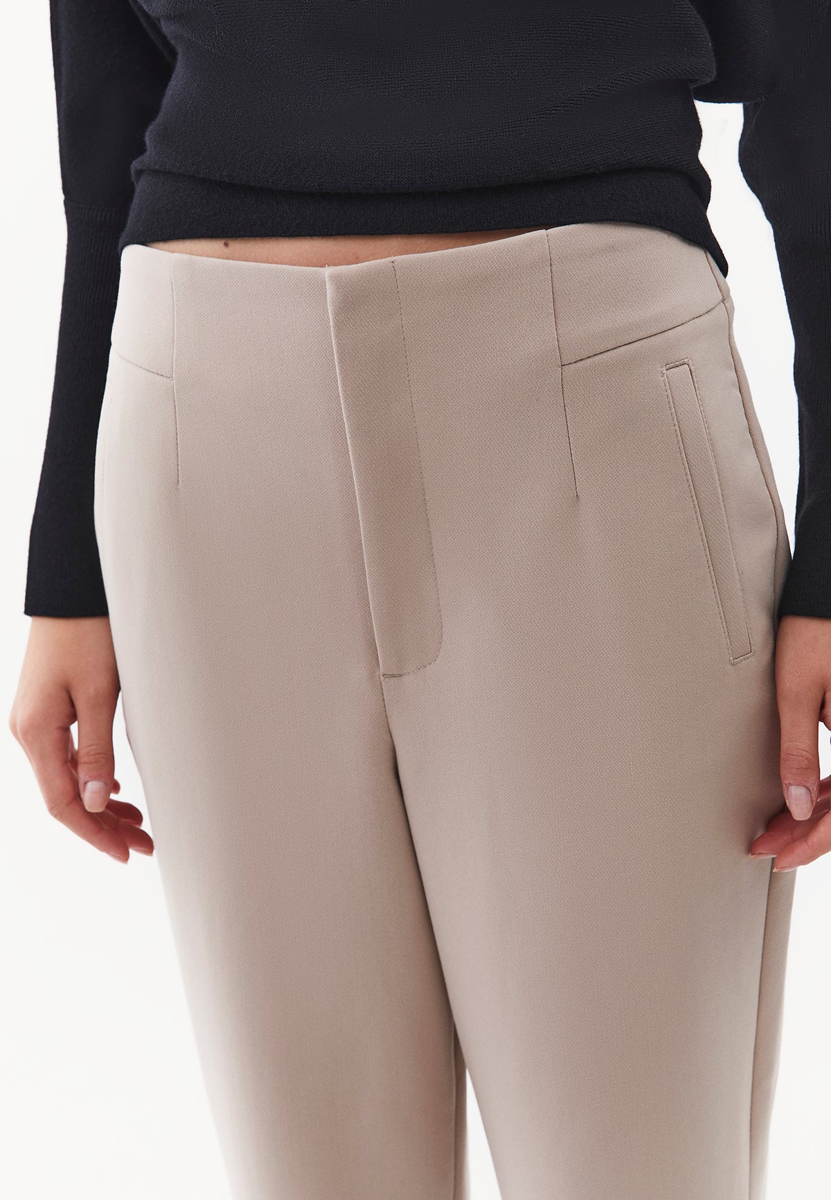 Ultra High Waist Carrot Cut Pants with Pocket Detail - SIMPLY TAUPE