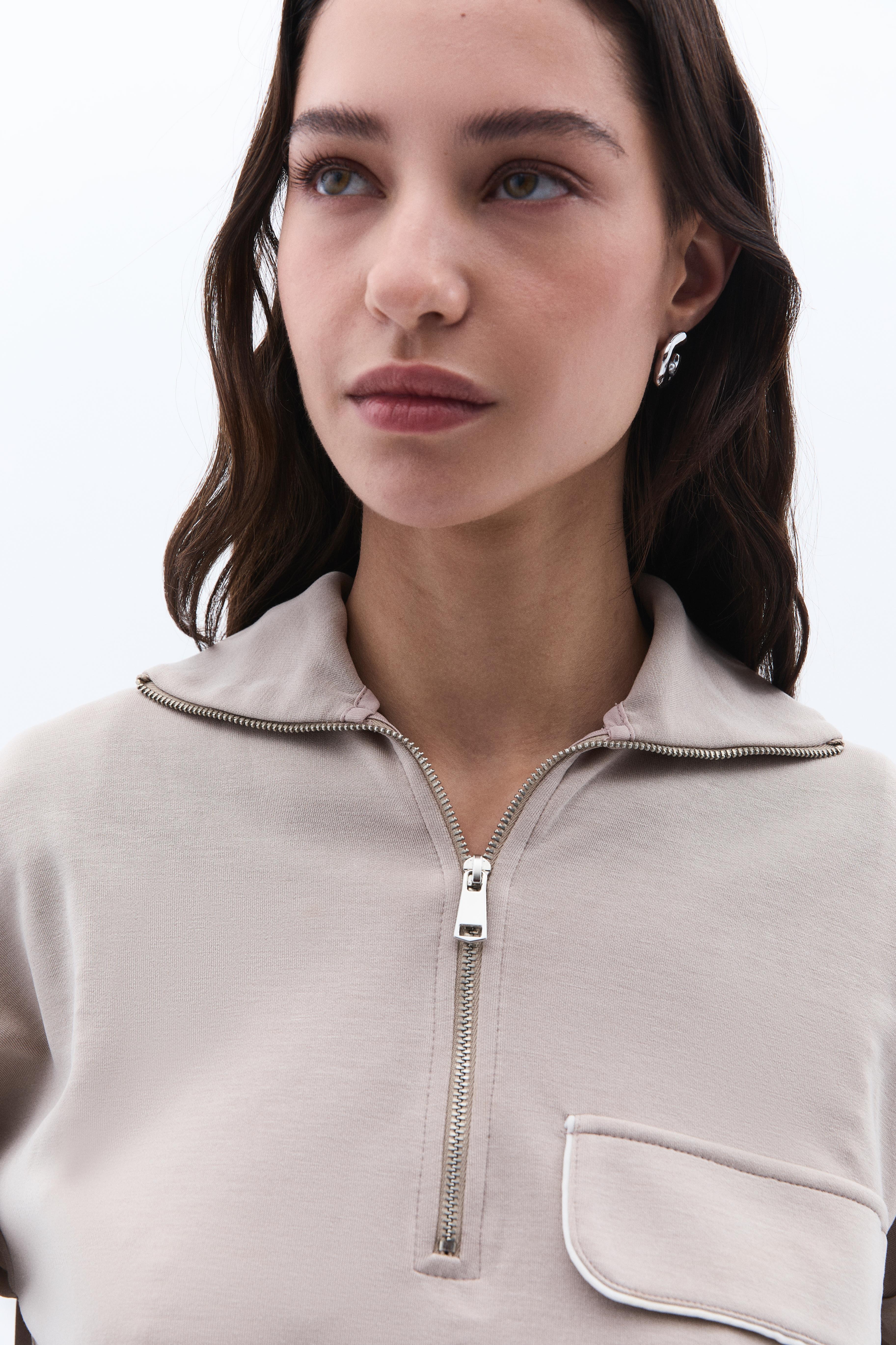 Sweatshirt With Pocket Detail And High Collar - SIMPLY TAUPE
