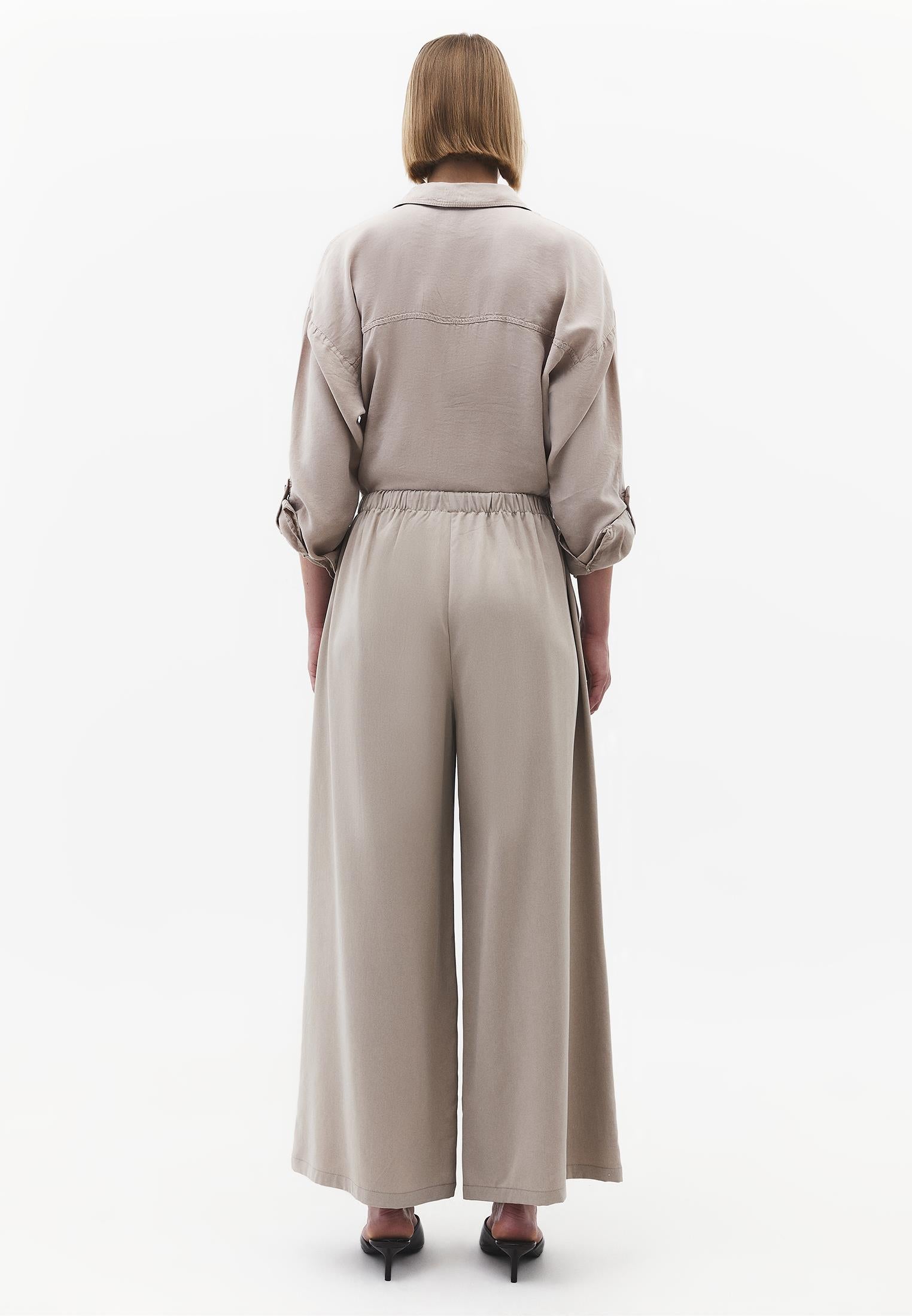 Wide Leg High Waist Elastic Pants - SIMPLY TAUPE