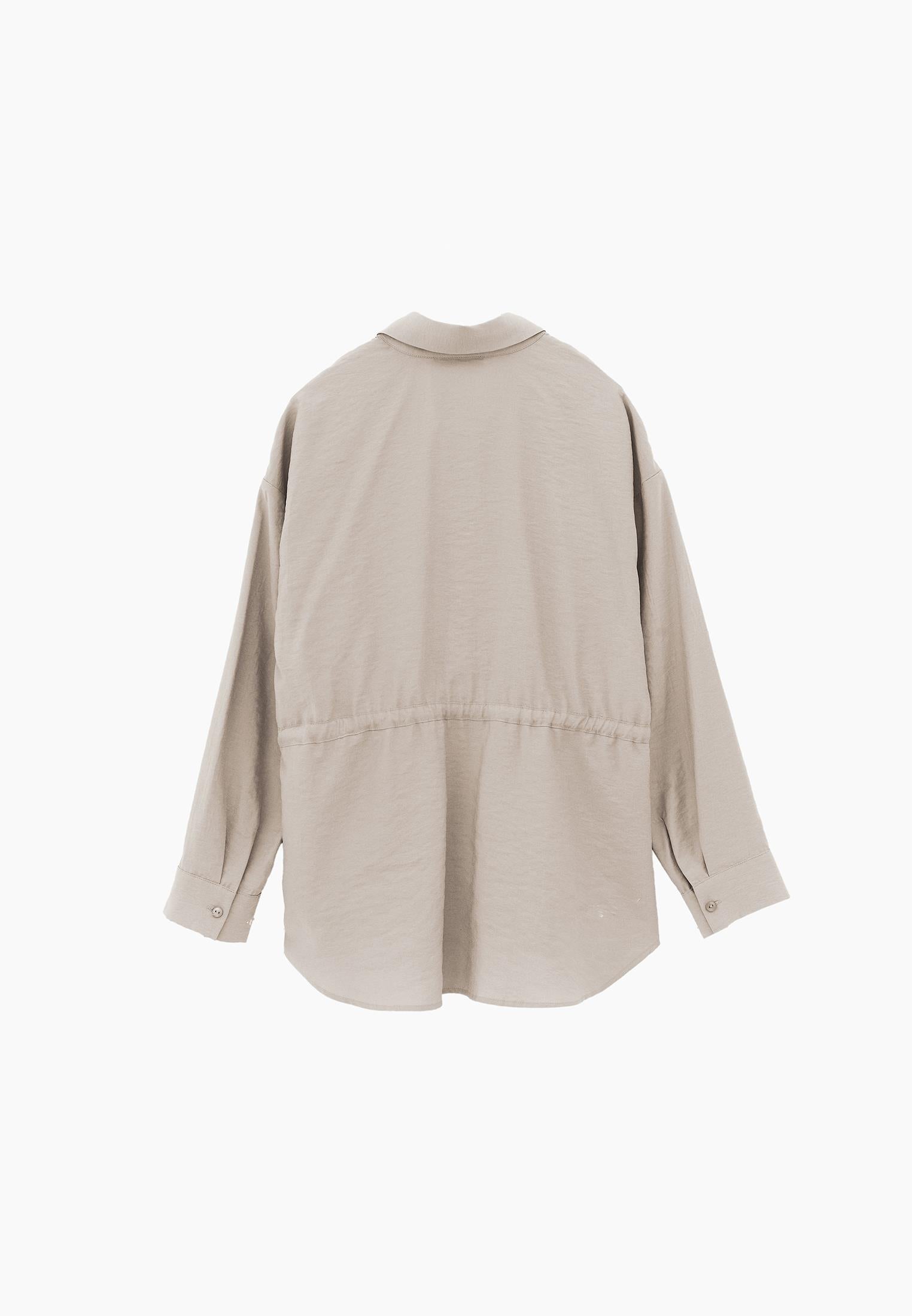 Oversize Shirt Collar Long Tunic - SIMPLY TAUPE