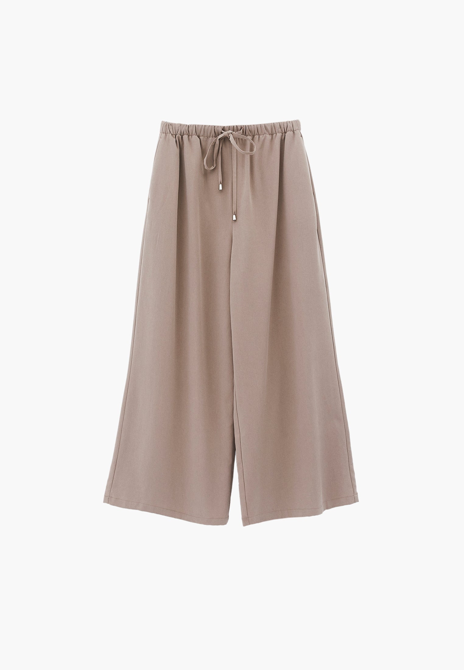 Wide Leg High Waist Elastic Pants - SIMPLY TAUPE