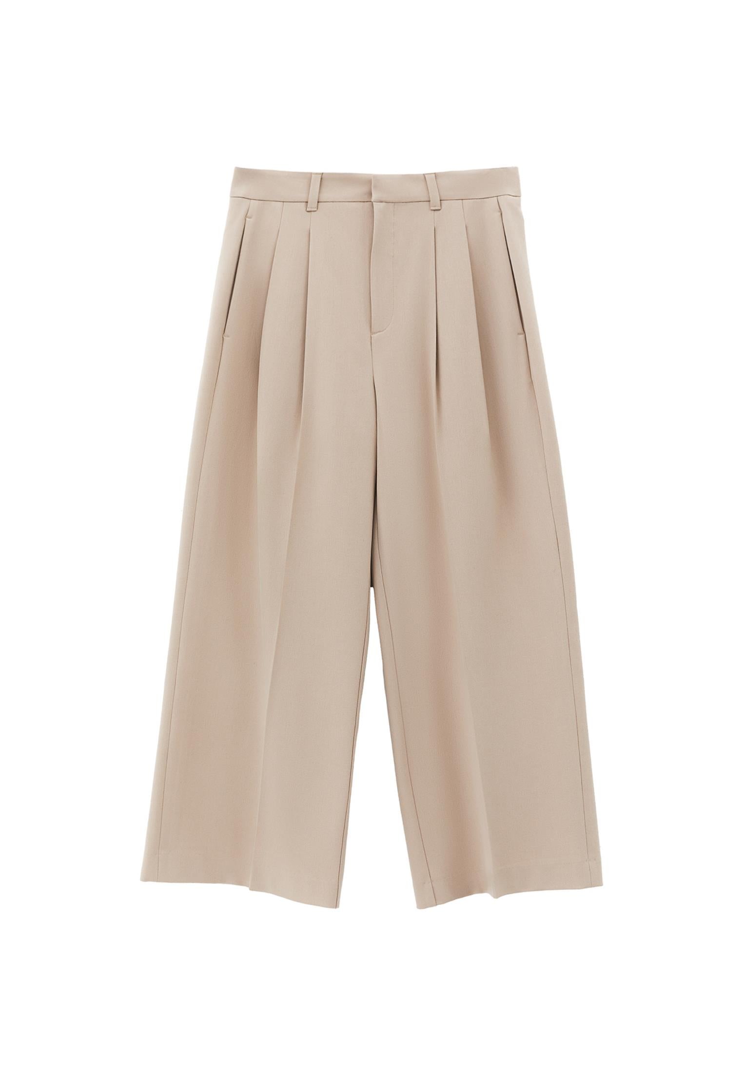 Wide Leg High Waist Pants - SIMPLY TAUPE