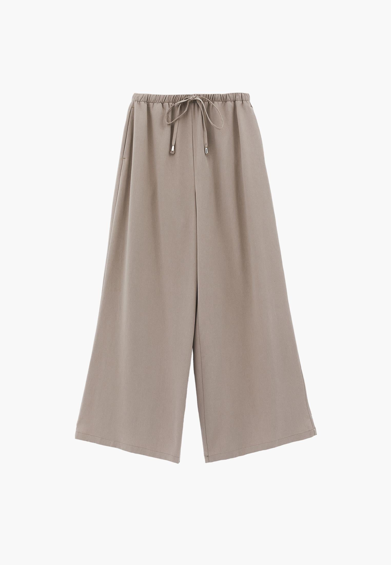 Wide Leg Elastic Women Trousers - SIMPLY TAUPE