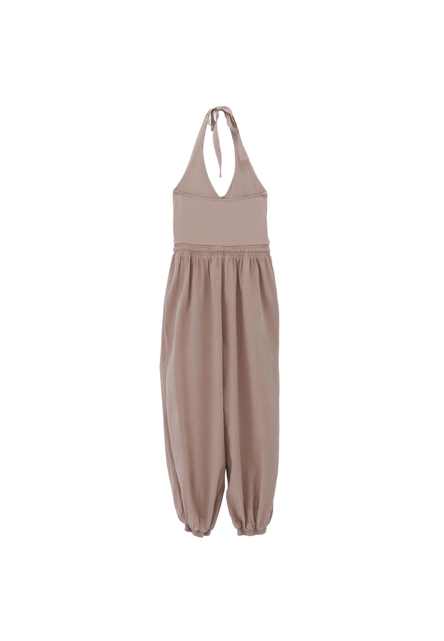 V Neck Elastic Women's Jumpsuit - SIMPLY TAUPE